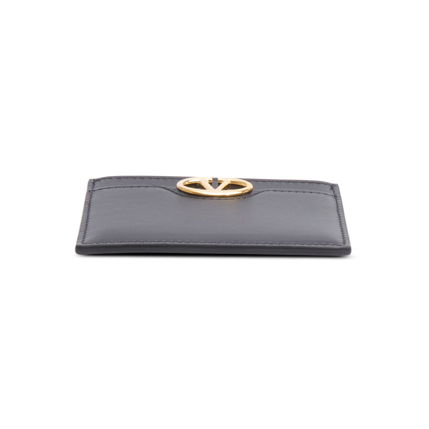 Valentino Black Leather VLogo Card Holder w/ Box