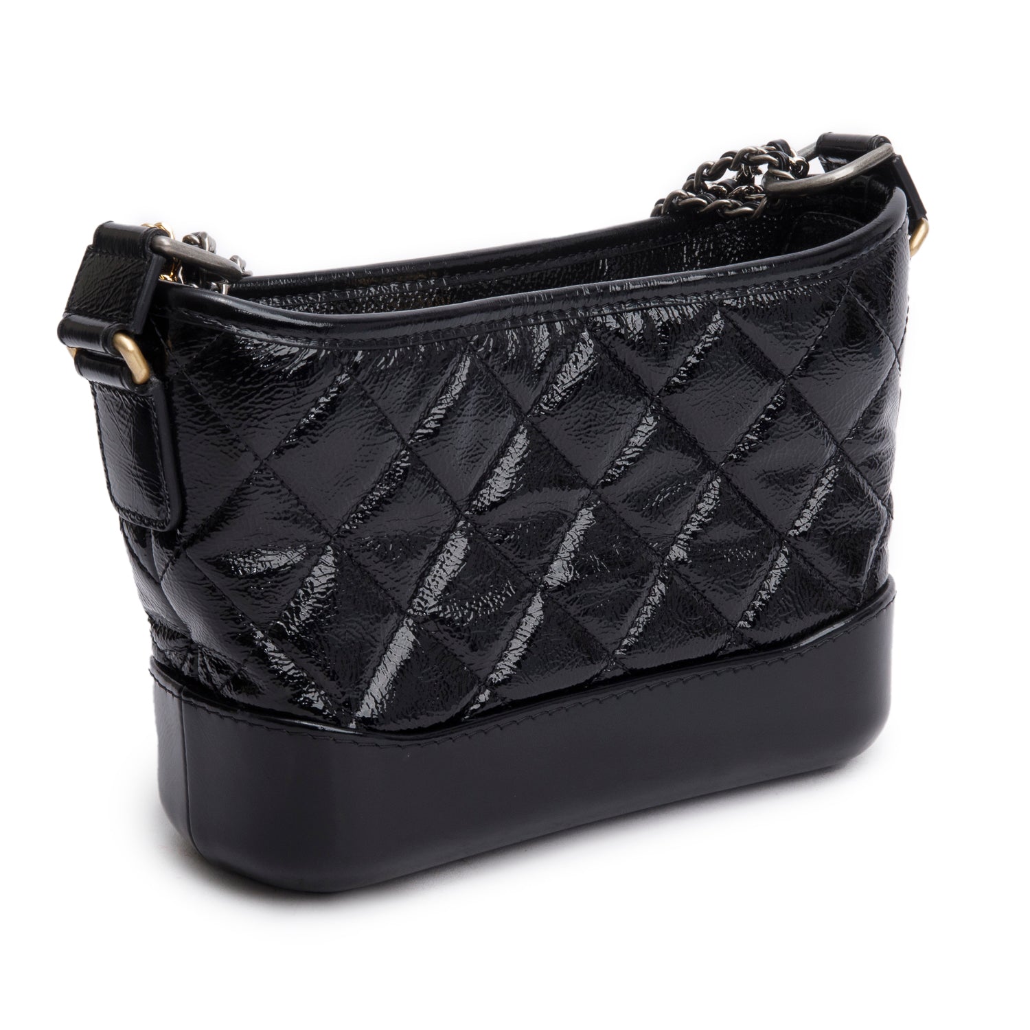 Chanel 2020 Black Patent Leather Aged Lambskin Small Gabrielle Hobo w/ Box, Authenticity Card & Receipt