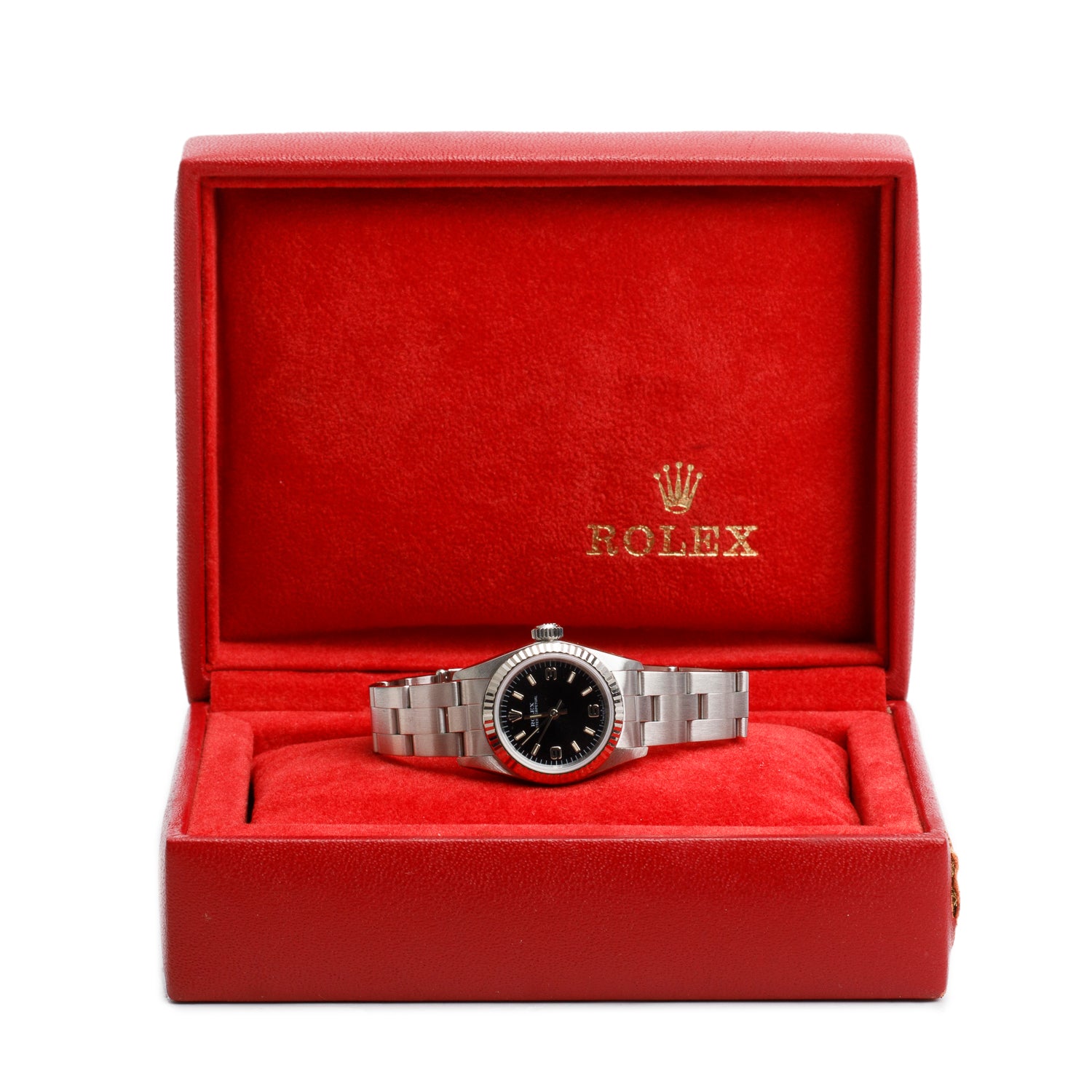 Rolex Stainless Steel Oyster Perpetual 26 MM Automatic Watch Black Dial 67194 w/ Box