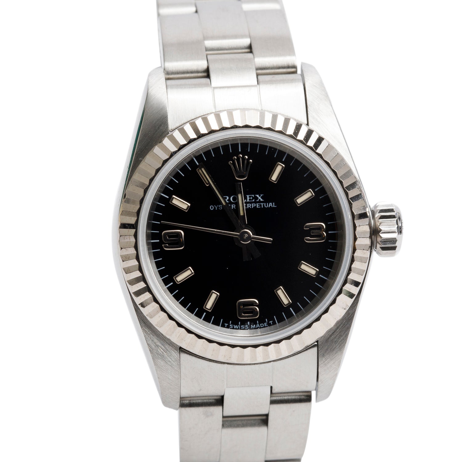 Rolex Stainless Steel Oyster Perpetual 26 MM Automatic Watch Black Dial 67194 w/ Box