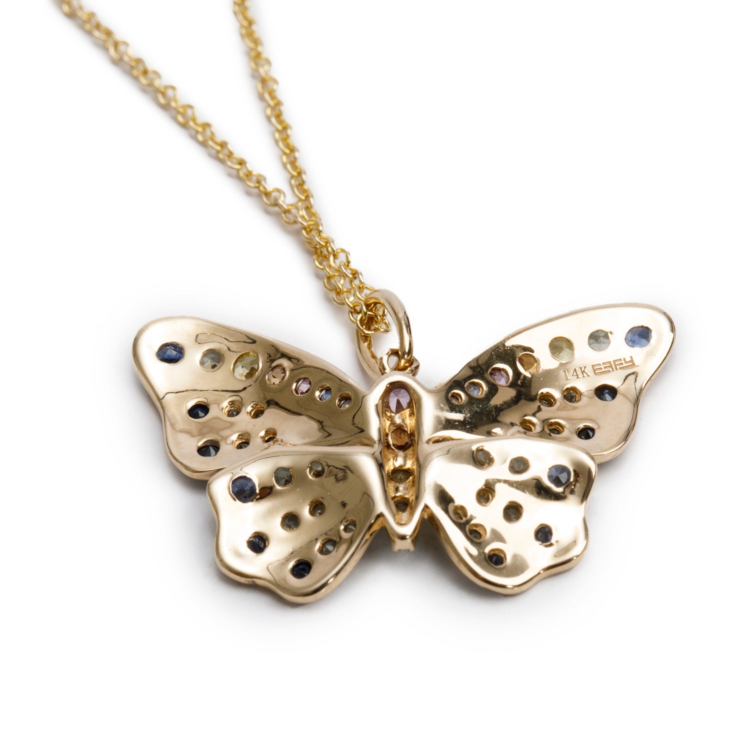 Effy Watercolors 14k Yellow Gold Multicolor Sapphire Butterfly Pendant Necklace w/ Box & Receipt