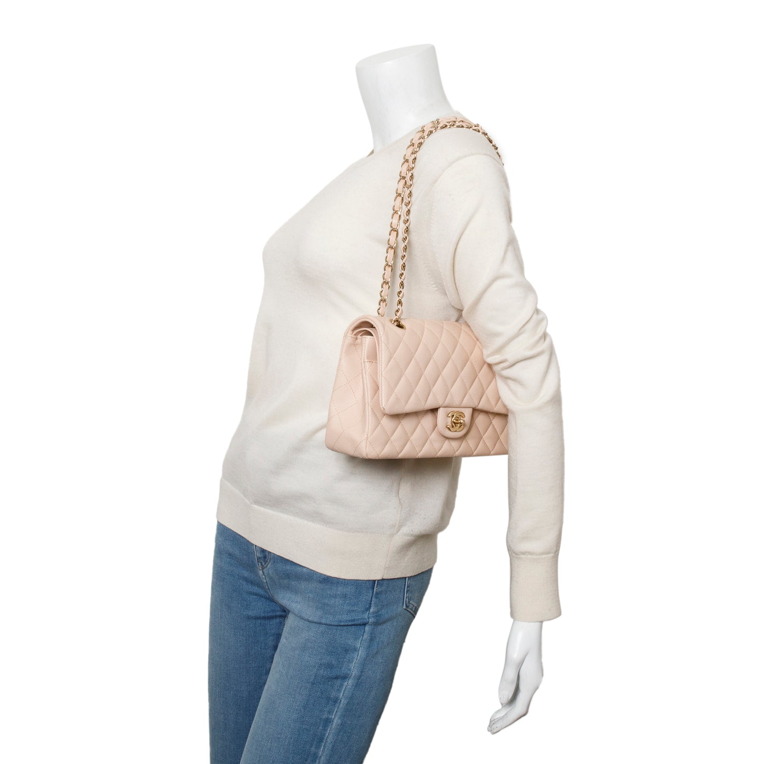 Chanel Beige Caviar Leather Classic Medium Double Flap