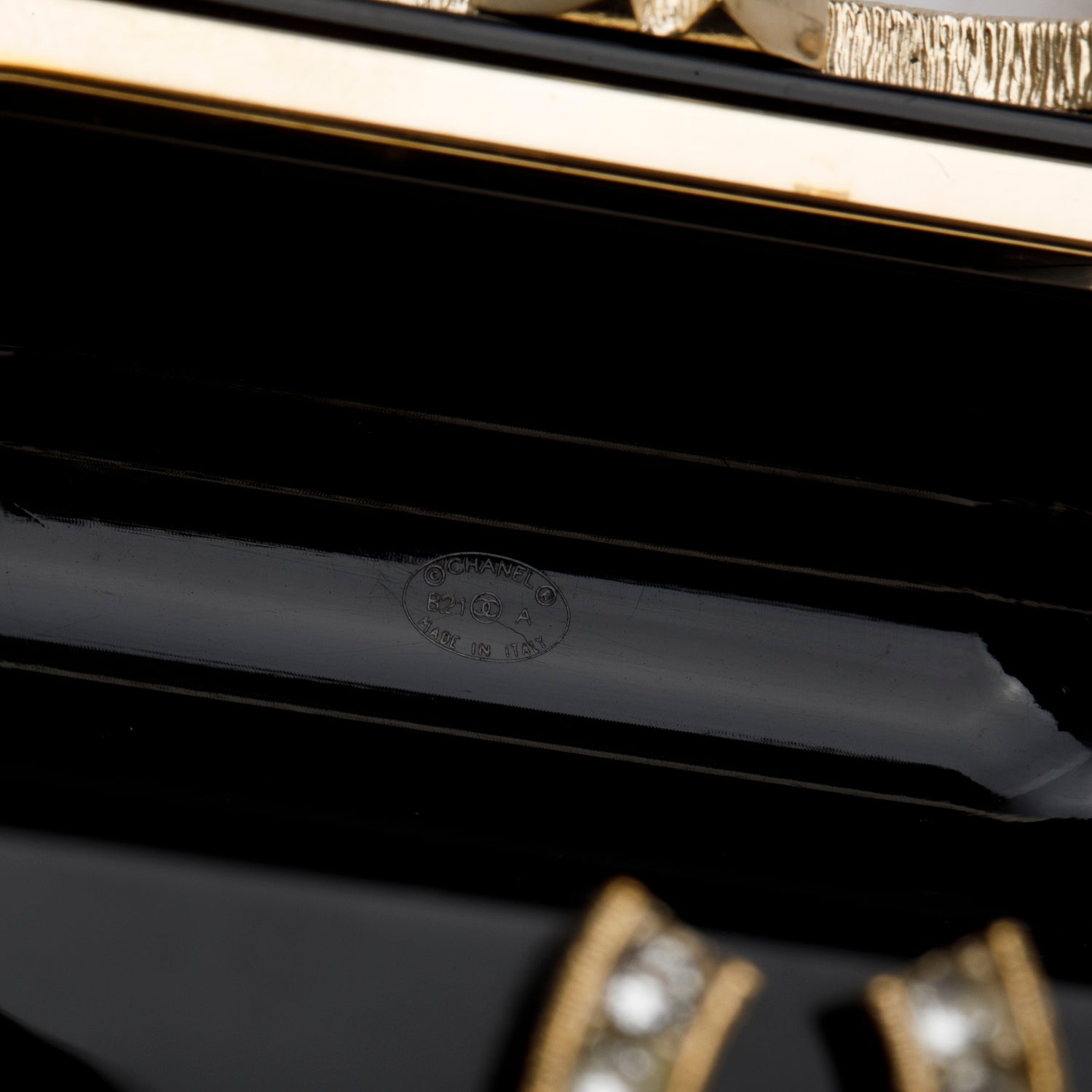 Chanel 2021 Black Resin Crystal CC Faux Pearl Airpod Holder Necklace w/ Box