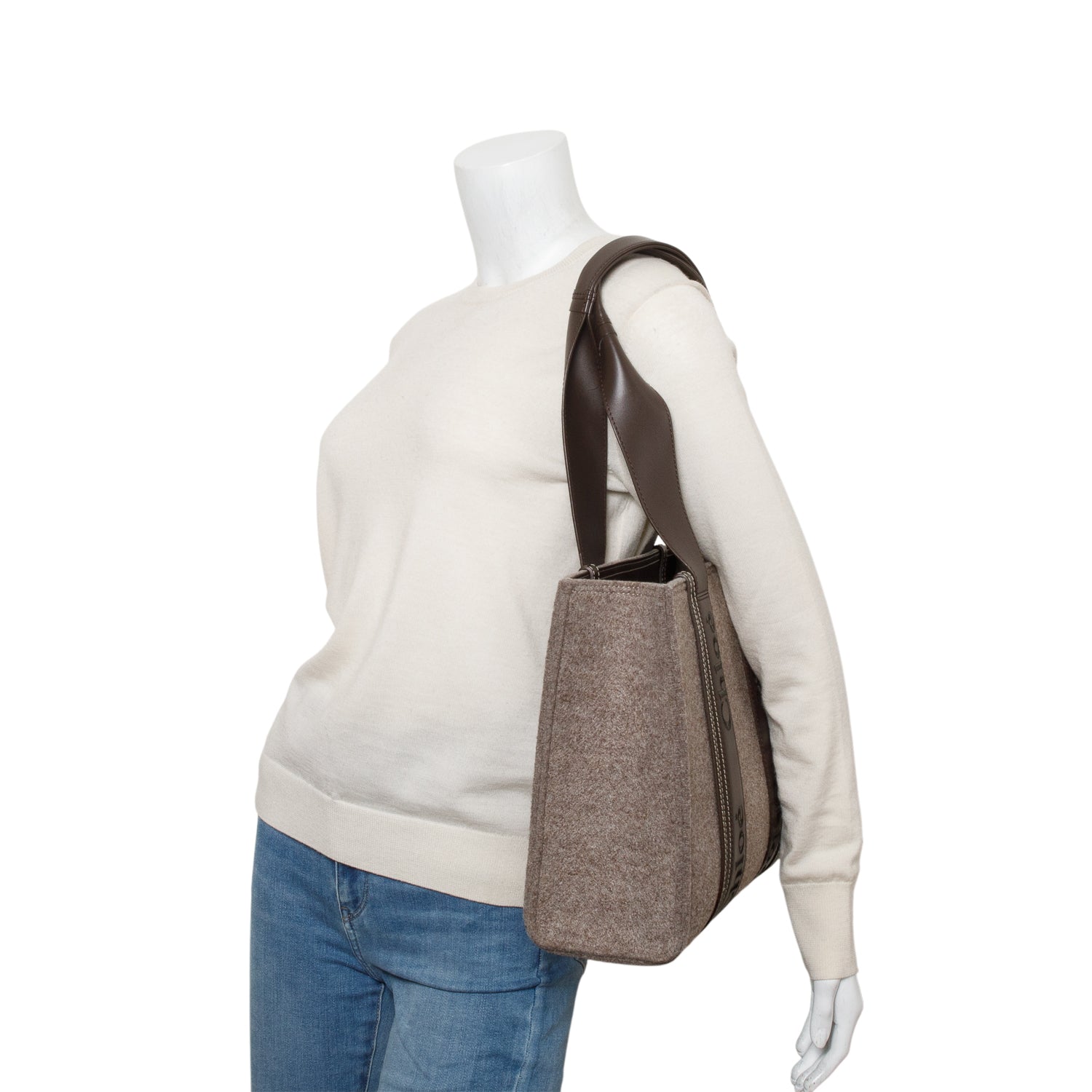 Chloe Brown Felt Medium Woody Ribbon Tote