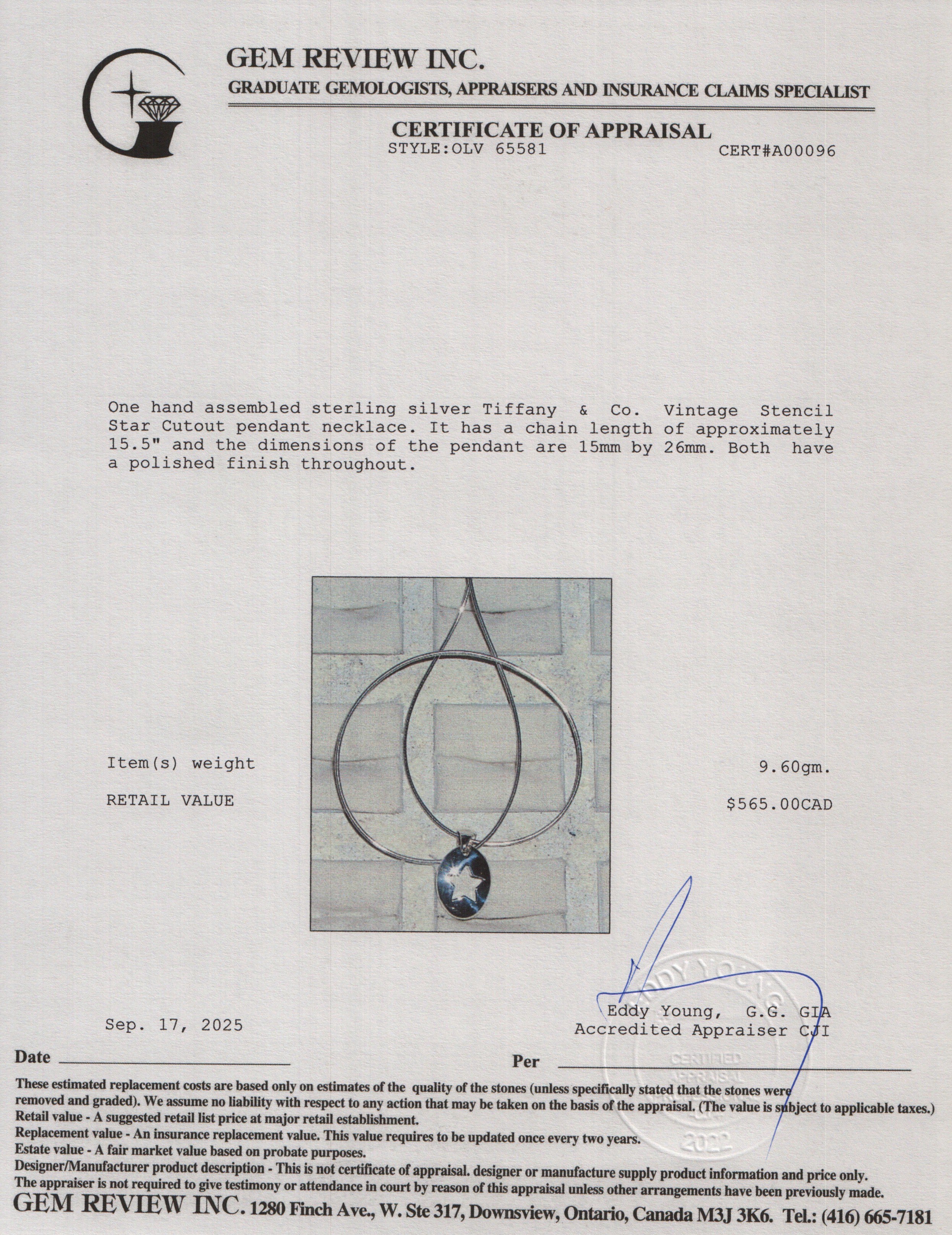 Tiffany & Co. Vintage Sterling Silver Stencil Star Cutout Pendant Necklace