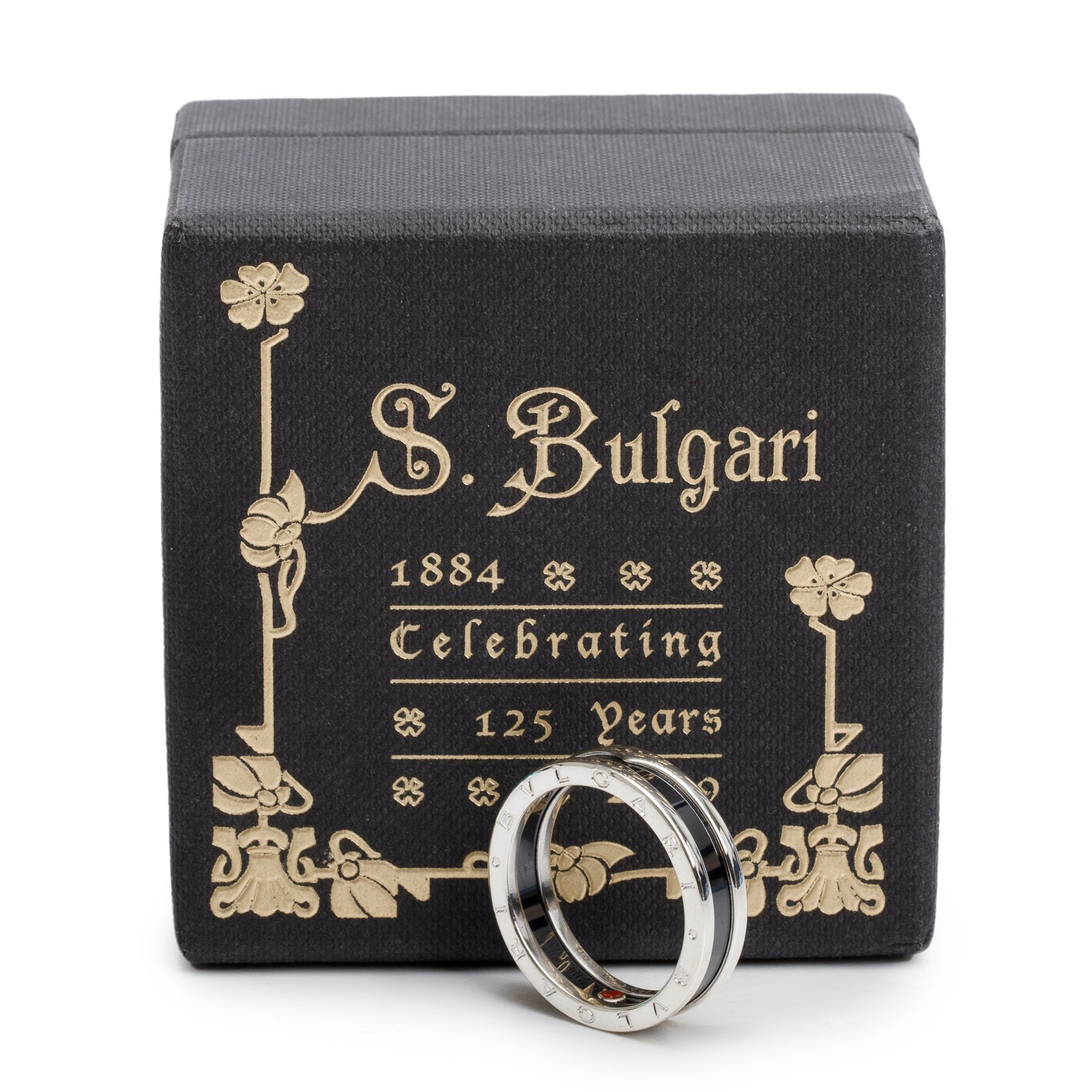 BVLGARI Sterling Silver Black Ceramic Save the Children One-Band Ring, Size 66 11.5 w/ Box