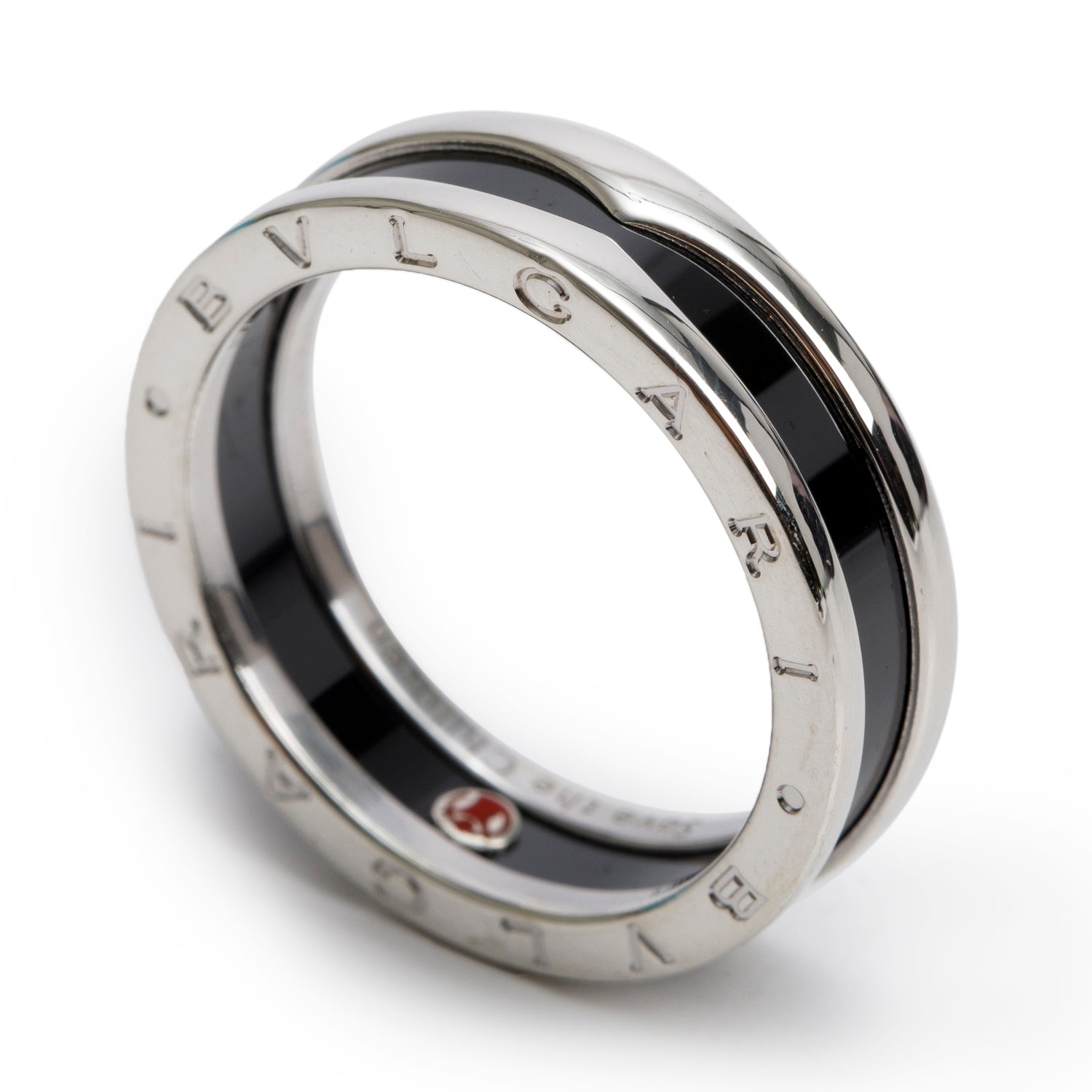 BVLGARI Sterling Silver Black Ceramic Save the Children One-Band Ring, Size 66 11.5 w/ Box