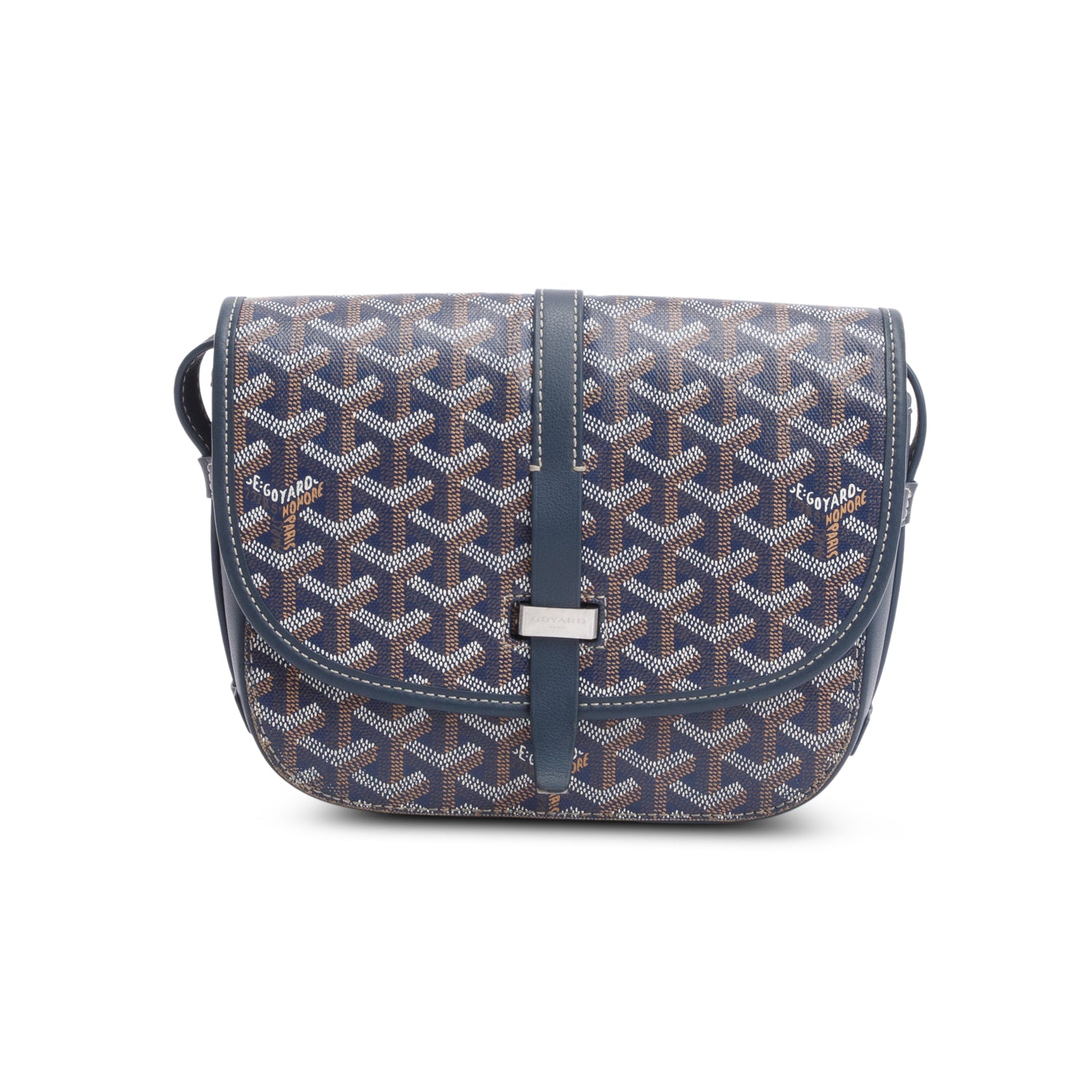 Goyard 2022 Blue Leather & Monogram Canvas Belvedere II PM Crossbody Bag w/ Box