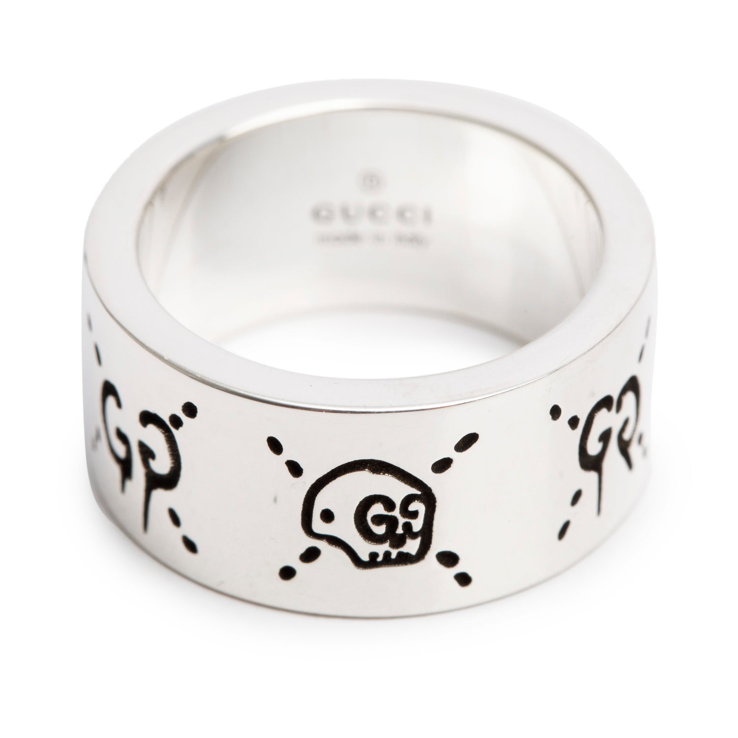 Gucci Sterling Silver Wide 9 MM Ghost Ring, Size 10 5