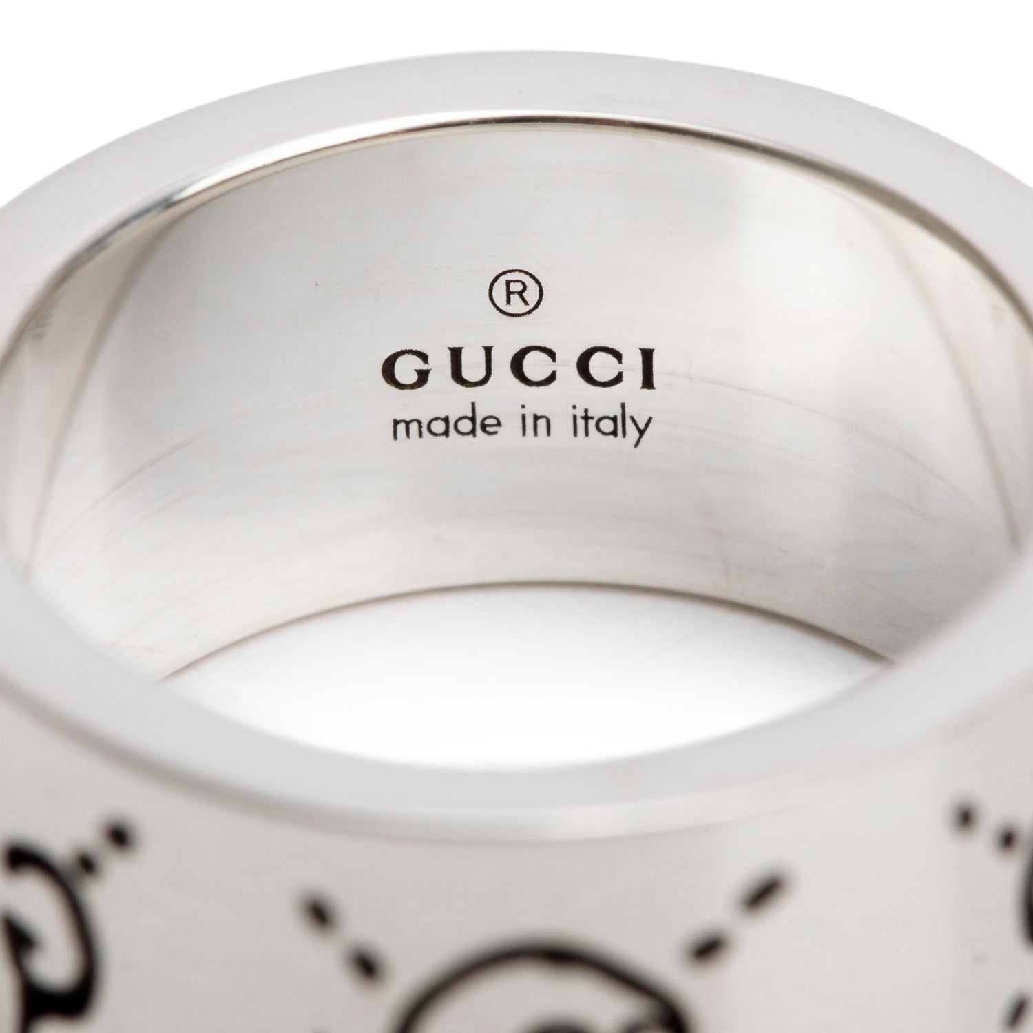 Gucci Sterling Silver Wide 9 MM Ghost Ring, Size 10 5