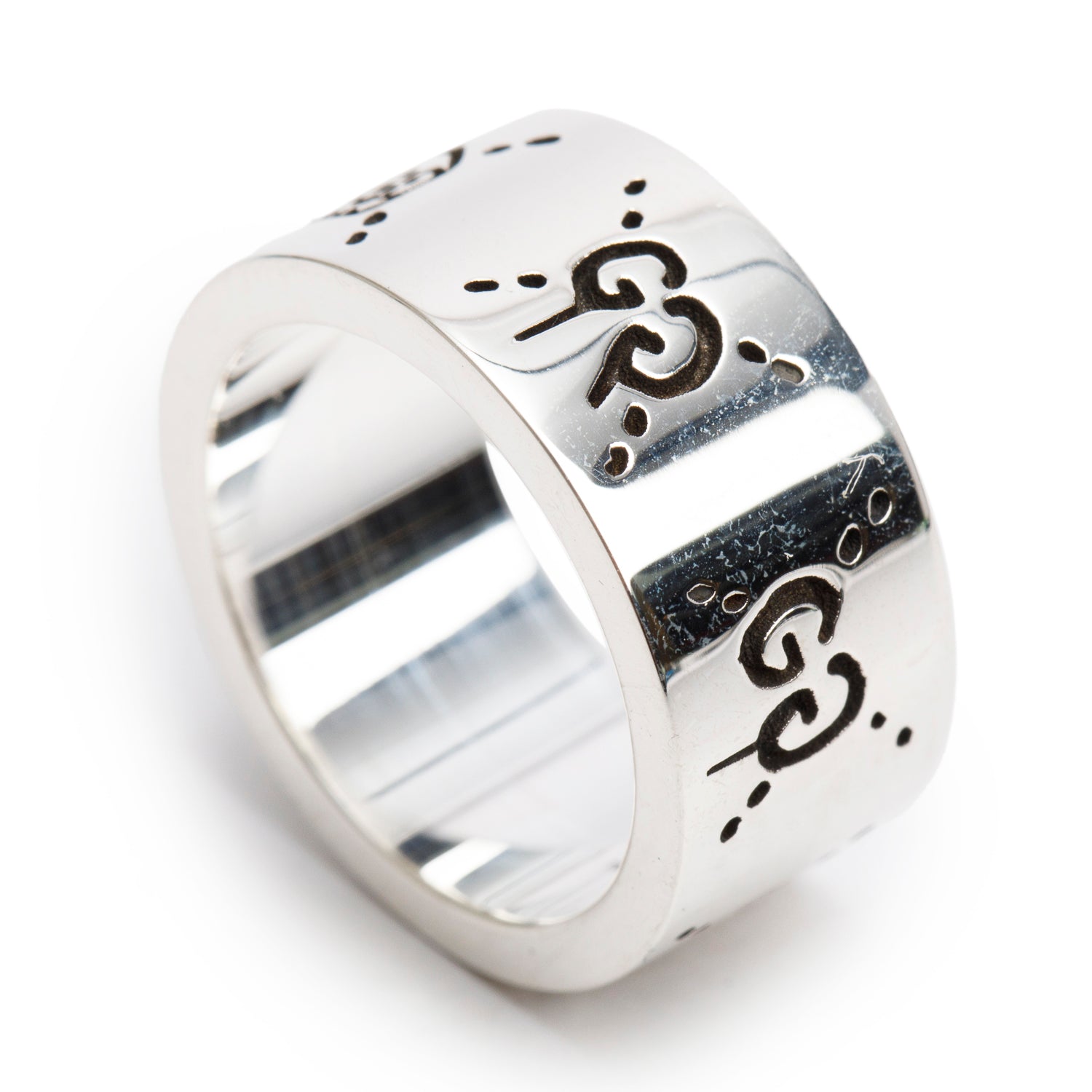 Gucci Sterling Silver Wide 9 MM Ghost Ring, Size 10 5