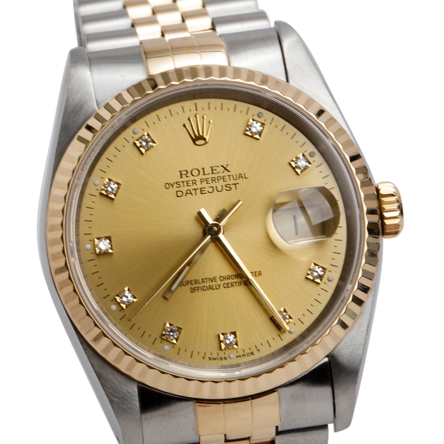 Rolex Stainless Steel & 18k Yellow Gold Datejust 36 MM Watch Champagne Diamond Dial 16233