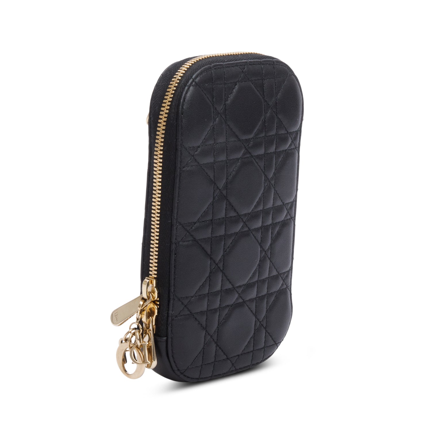 Christian Dior 2020 Black Cannage Lambskin Lady Dior Call'in Dior Phone Holder w/ Strap