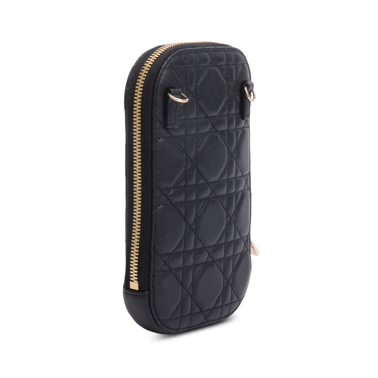 Christian Dior 2020 Black Cannage Lambskin Lady Dior Call'in Dior Phone Holder w/ Strap