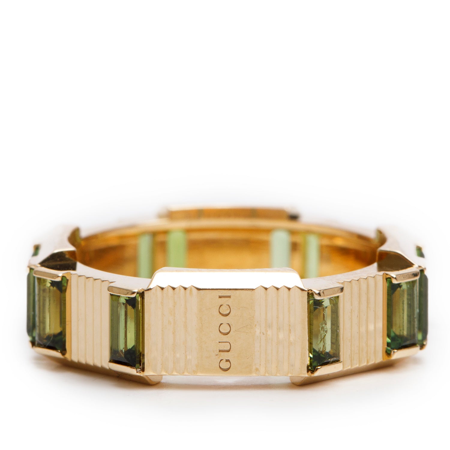 Gucci 18k Yellow Gold Tourmaline Link to Love Striped Ring, Size 14 6.75