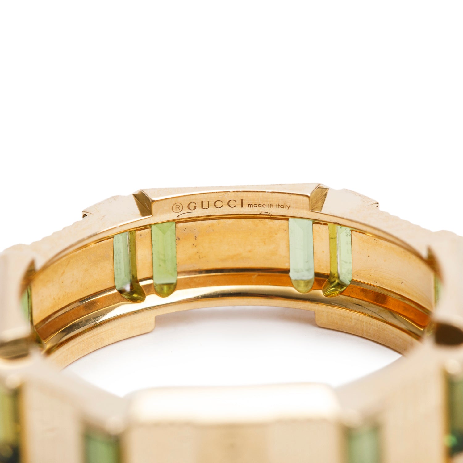 Gucci 18k Yellow Gold Tourmaline Link to Love Striped Ring, Size 14 6.75