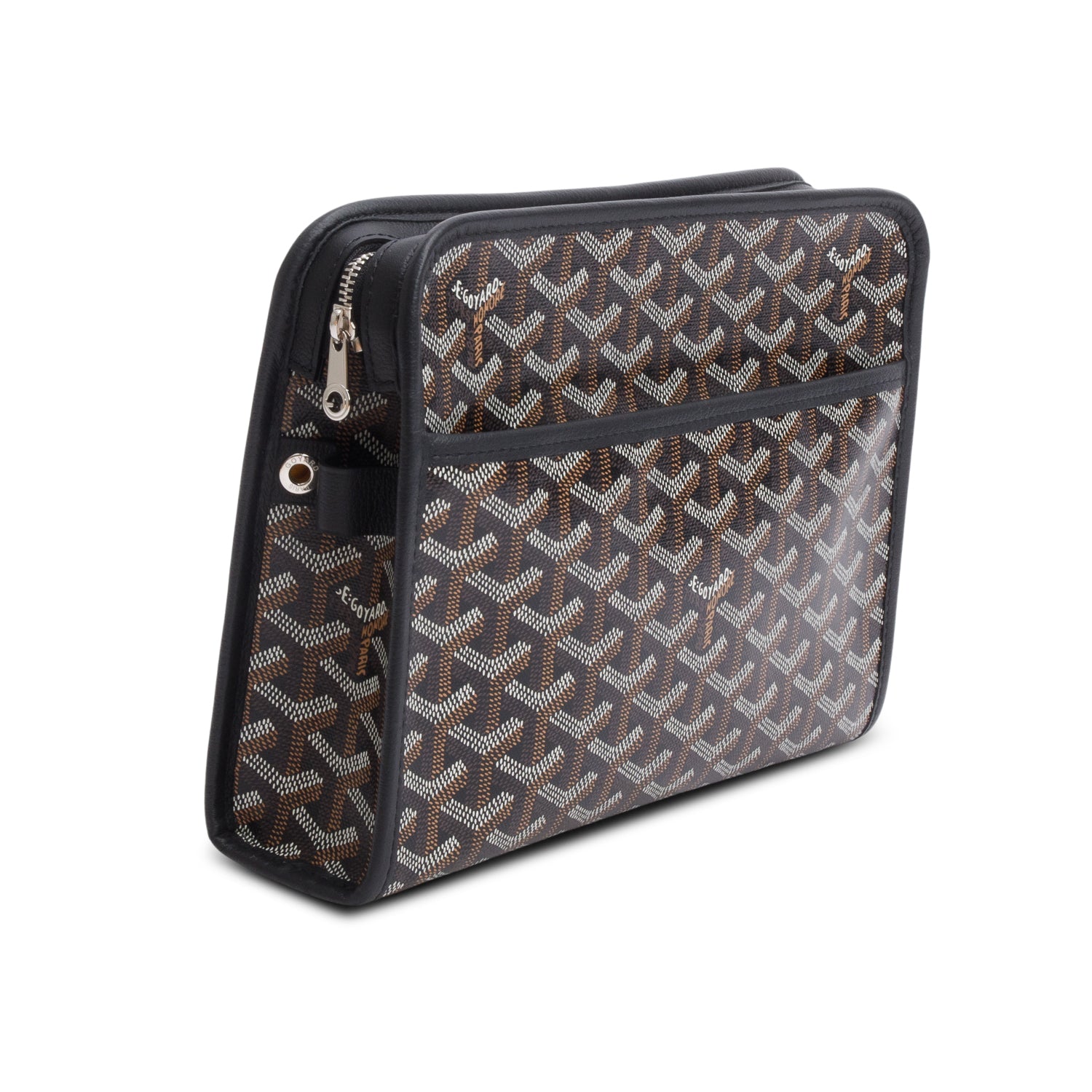 Goyard 2024 Black Goyardine Jouvence MM Toiletry Pouch w/ Receipt