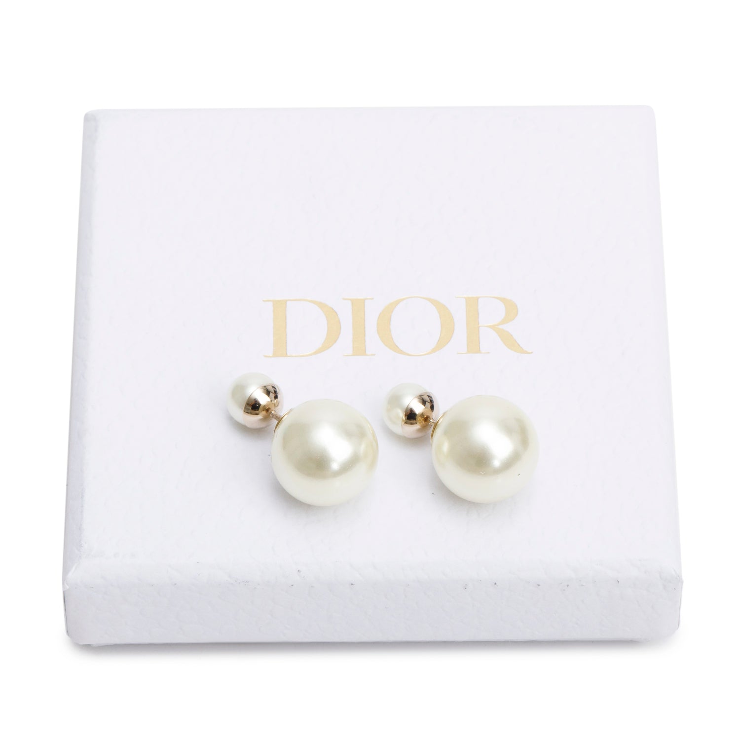 Christian Dior Gold Plated Faux Pearl Tribales Earrings w/ Box