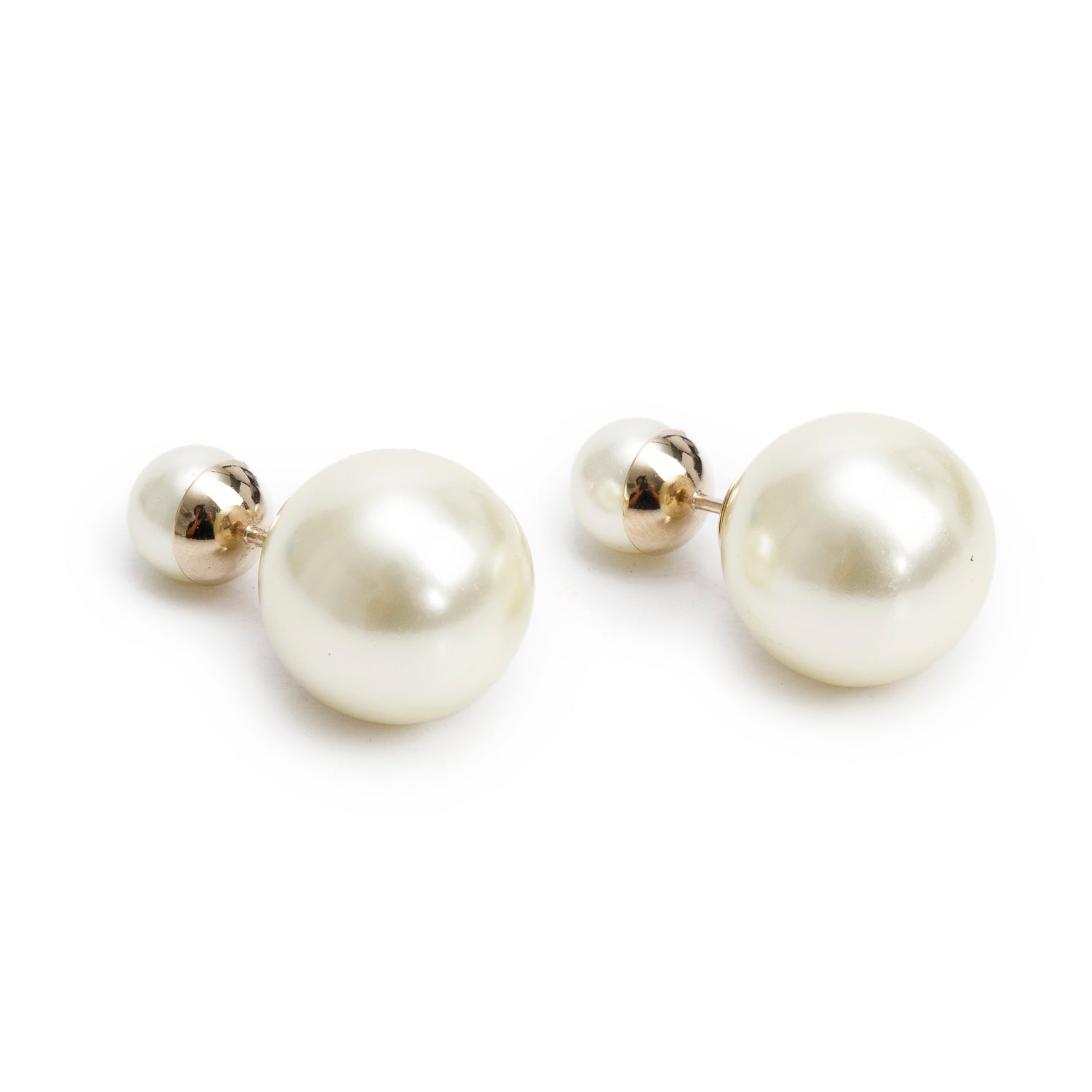 Christian Dior Gold Plated Faux Pearl Tribales Earrings w/ Box