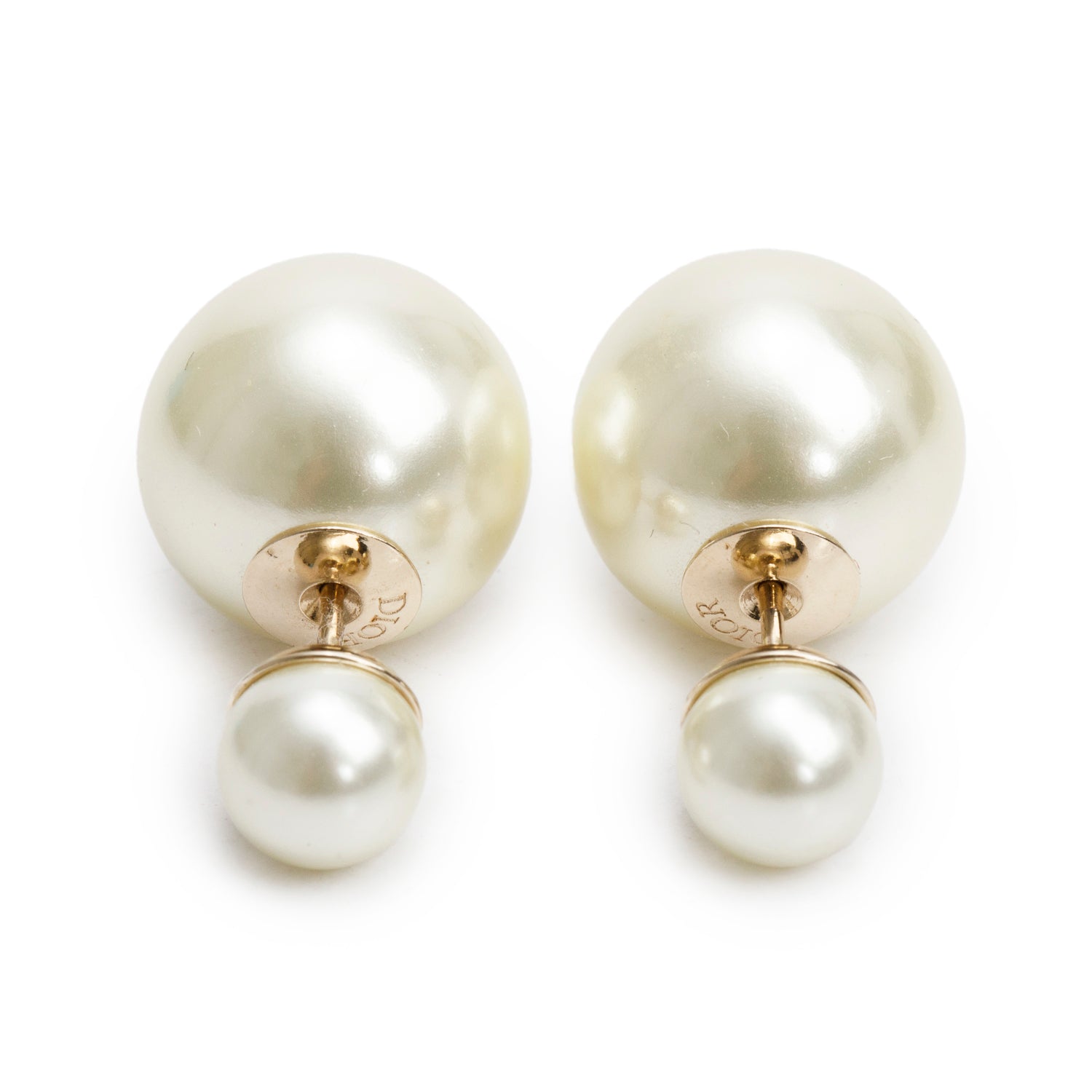 Christian Dior Gold Plated Faux Pearl Tribales Earrings w/ Box
