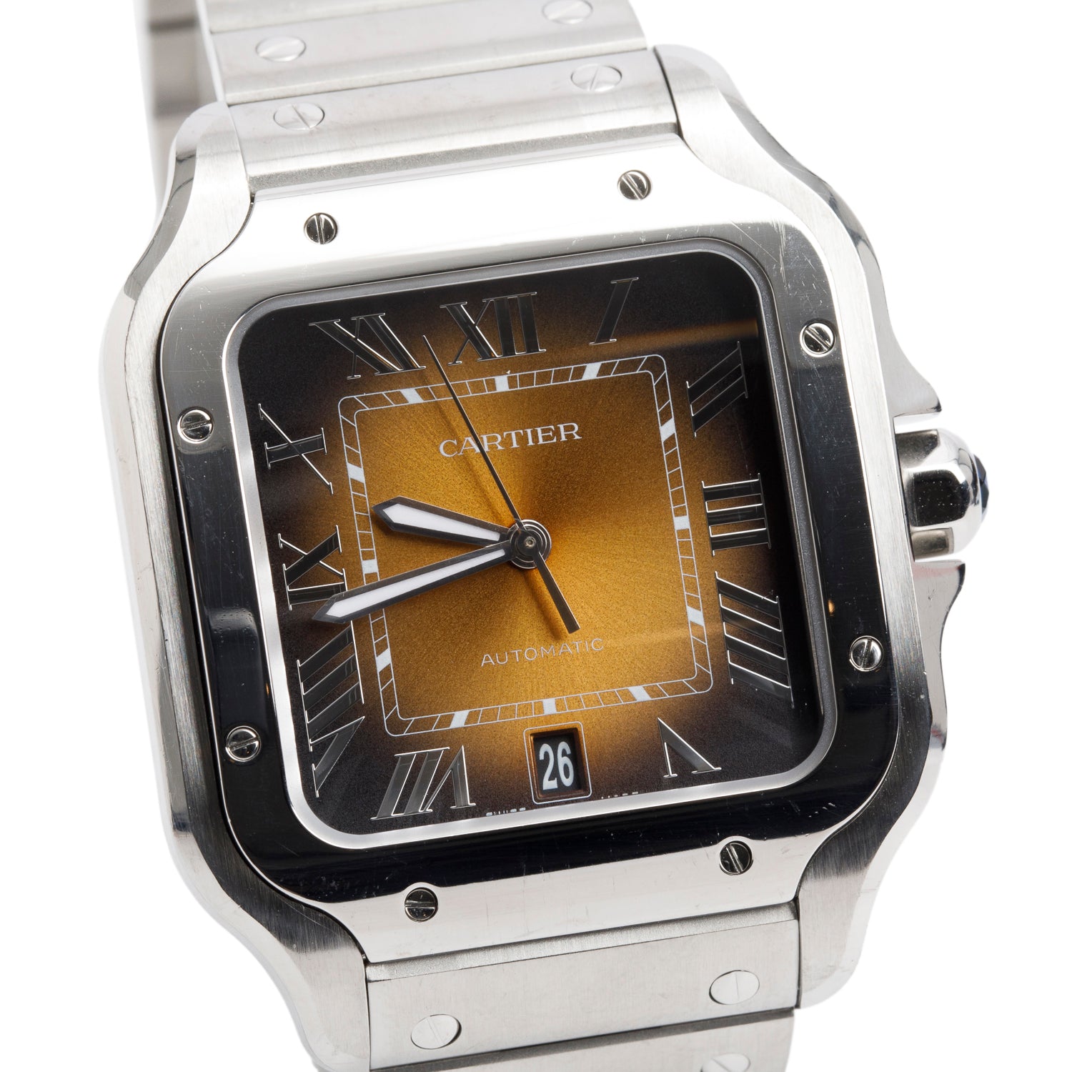 Cartier Stainless Steel Santos de Cartier Automatic Watch, Large Model Brown Dial 4072 w/ Box, Papers & Extra Strap