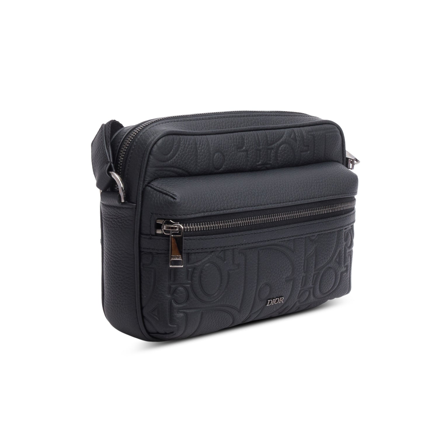 Christian Dior 2024 Black Embossed Calfskin Rider 2.0 Zipped Messenger Bag w/ Box