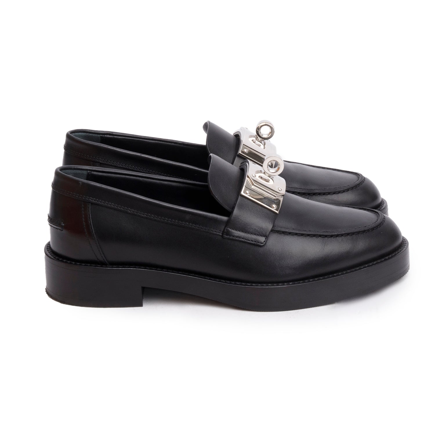 Hermes Black Calfskin Hot Loafer, Size 37 w/ Box