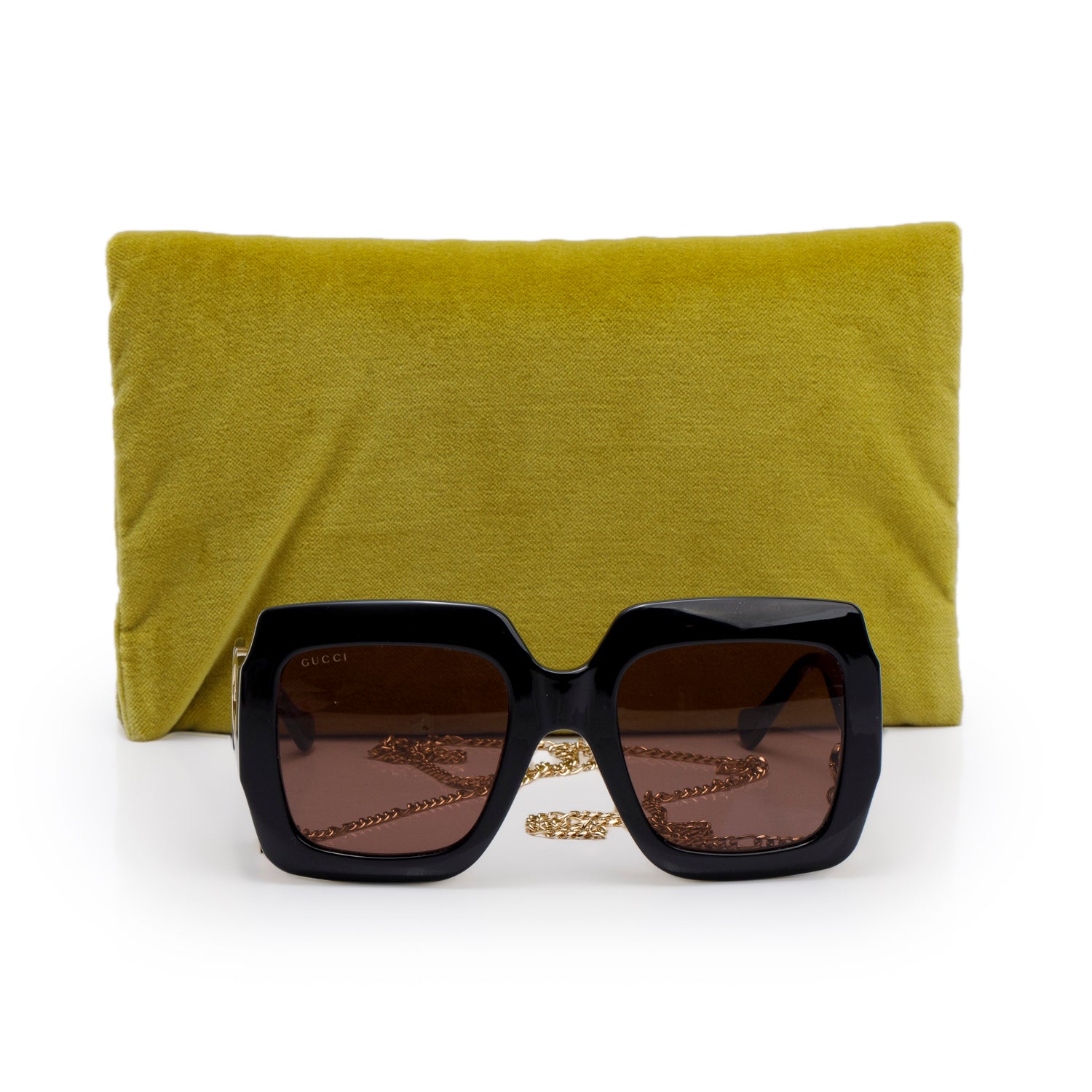 Gucci GG1022S Black Double G Oversized Square Sunglasses w/ Chain