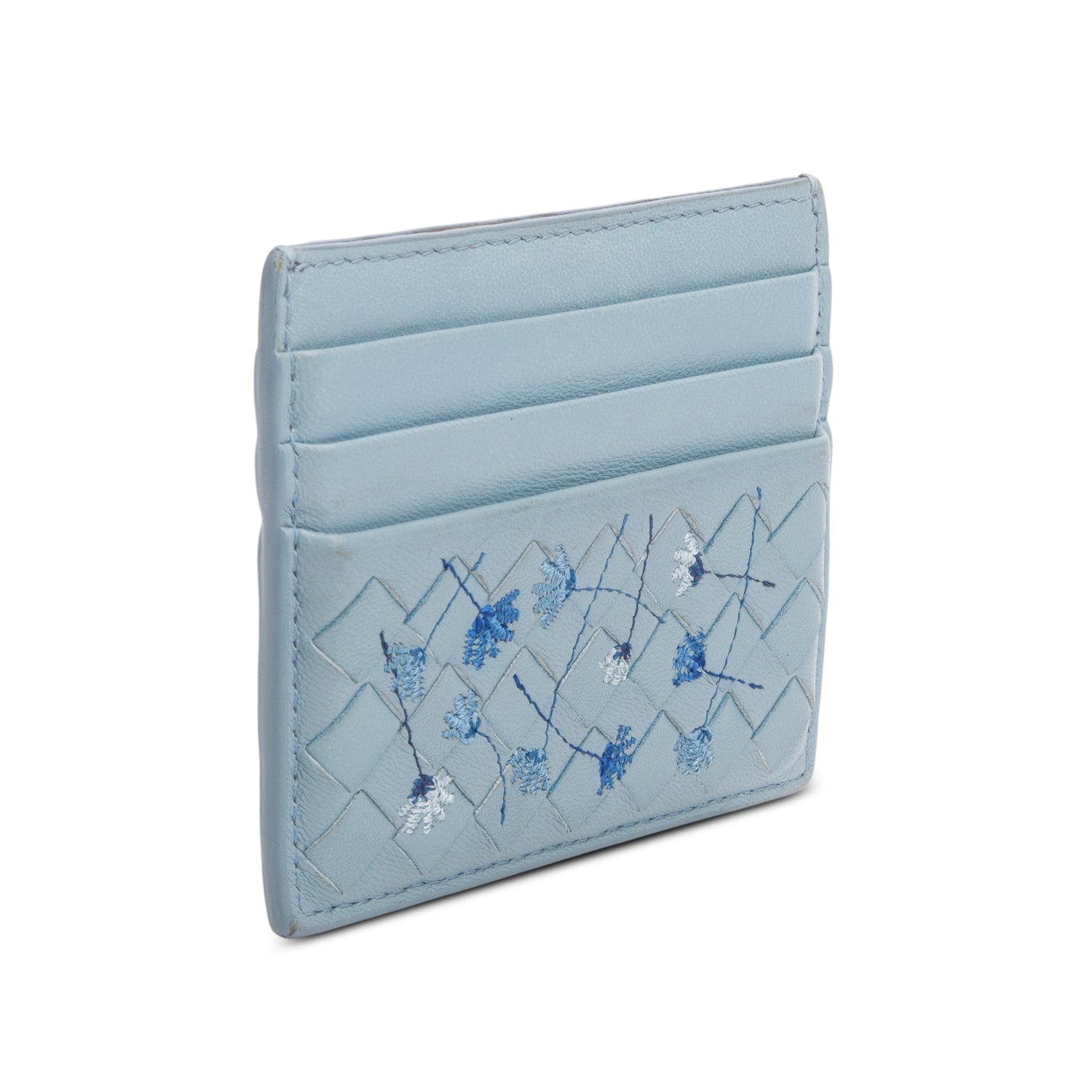 Bottega Venetta Blue Intreciatto Nappa Embroidered Card Holder