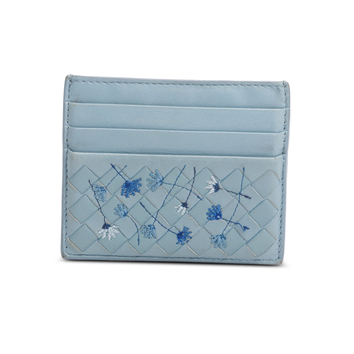 Bottega Venetta Blue Intreciatto Nappa Embroidered Card Holder