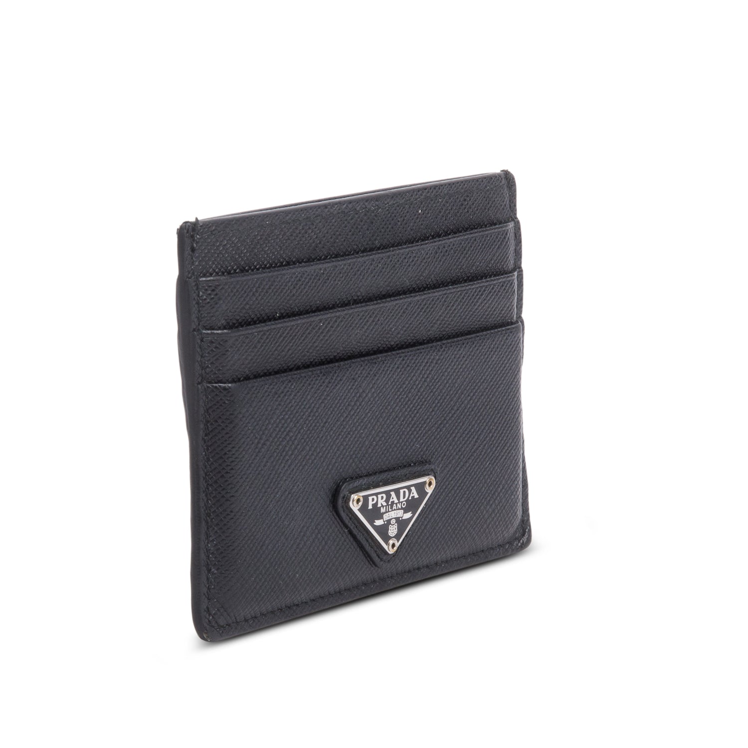 Prada 2020 Black Saffiano Leather Triangle Card Case w/ Box & Authenticity Card