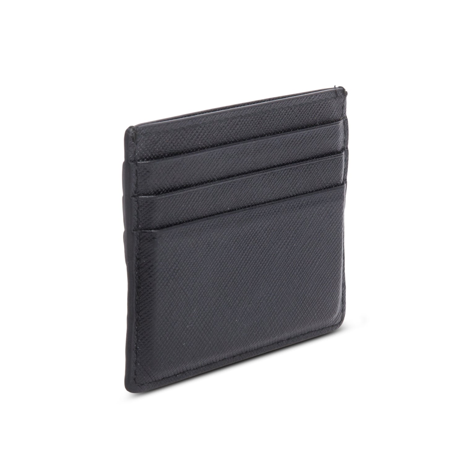 Prada 2020 Black Saffiano Leather Triangle Card Case w/ Box & Authenticity Card