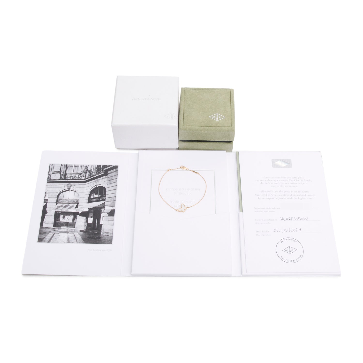 Van Cleef & Arpels 2024 18k Yellow Gold Mother of Pearl Sweet Butterflies Bracelet w/ Box & Certificate