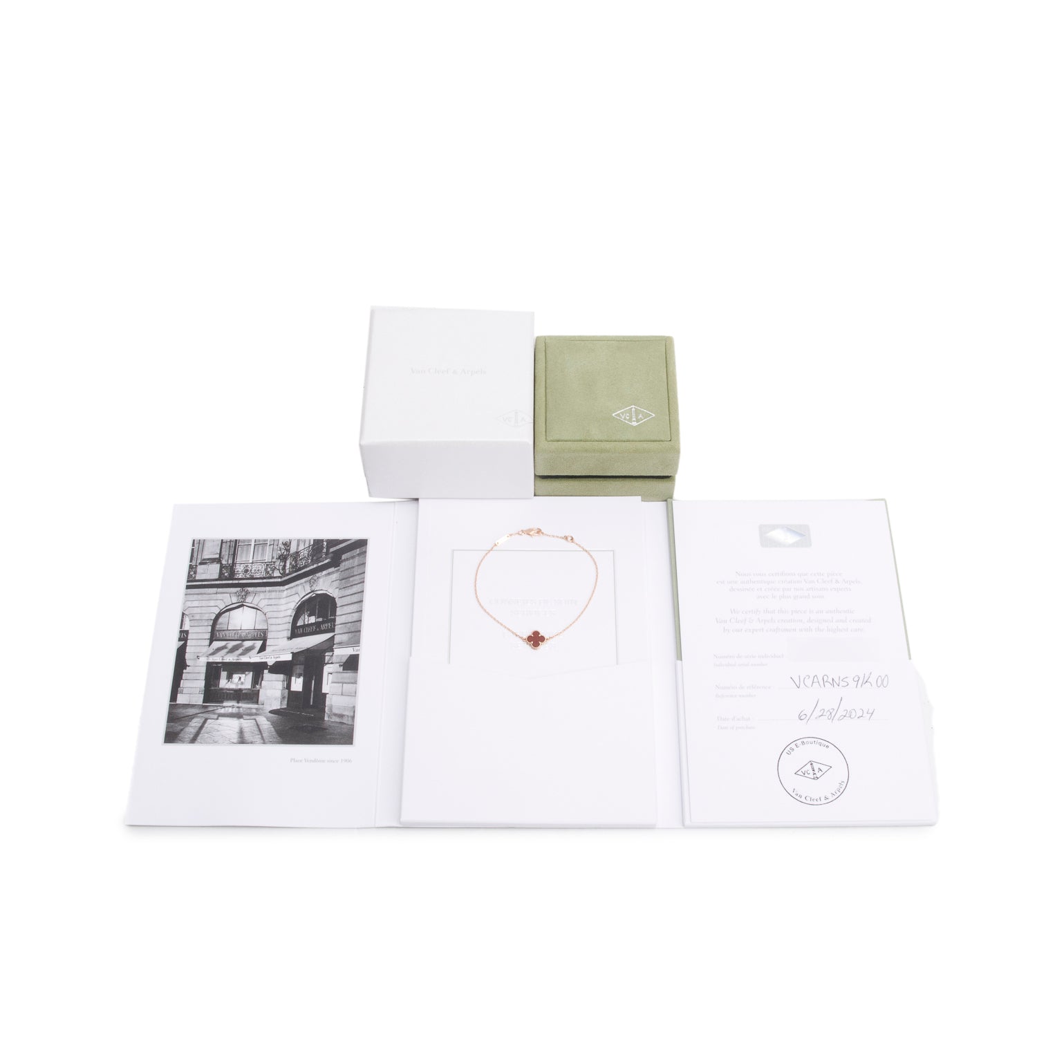 Van Cleef & Arpels 2024 18k Rose Gold Sweet Alhambra 1 Motif Carnelian Bracelet w/ Box & Certificate