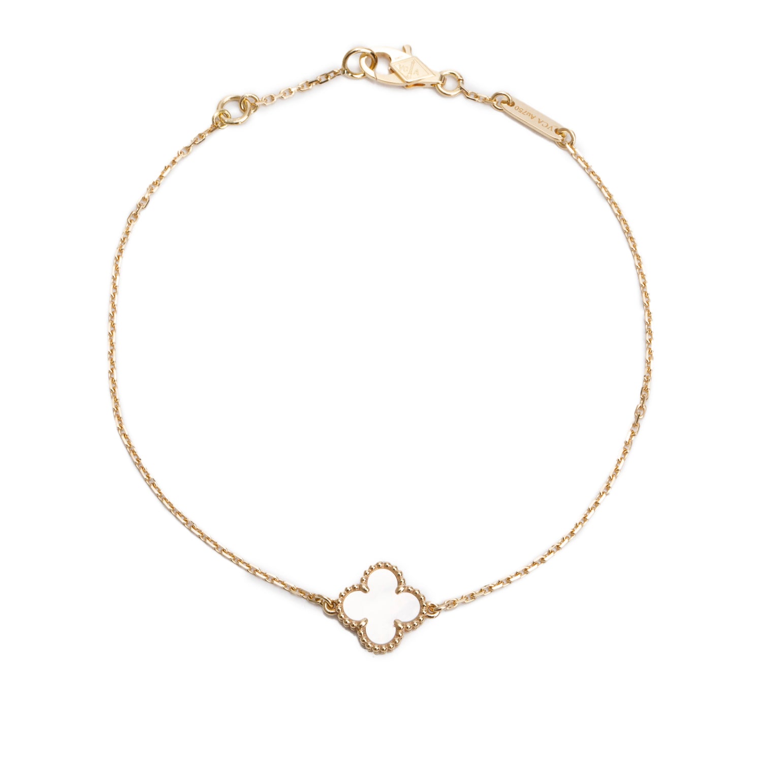 Van Cleef & Arpels 2024 18k Yellow Gold Sweet Alhambra 1 Motif Mother of Pearl Bracelet w/ Box & Certificate