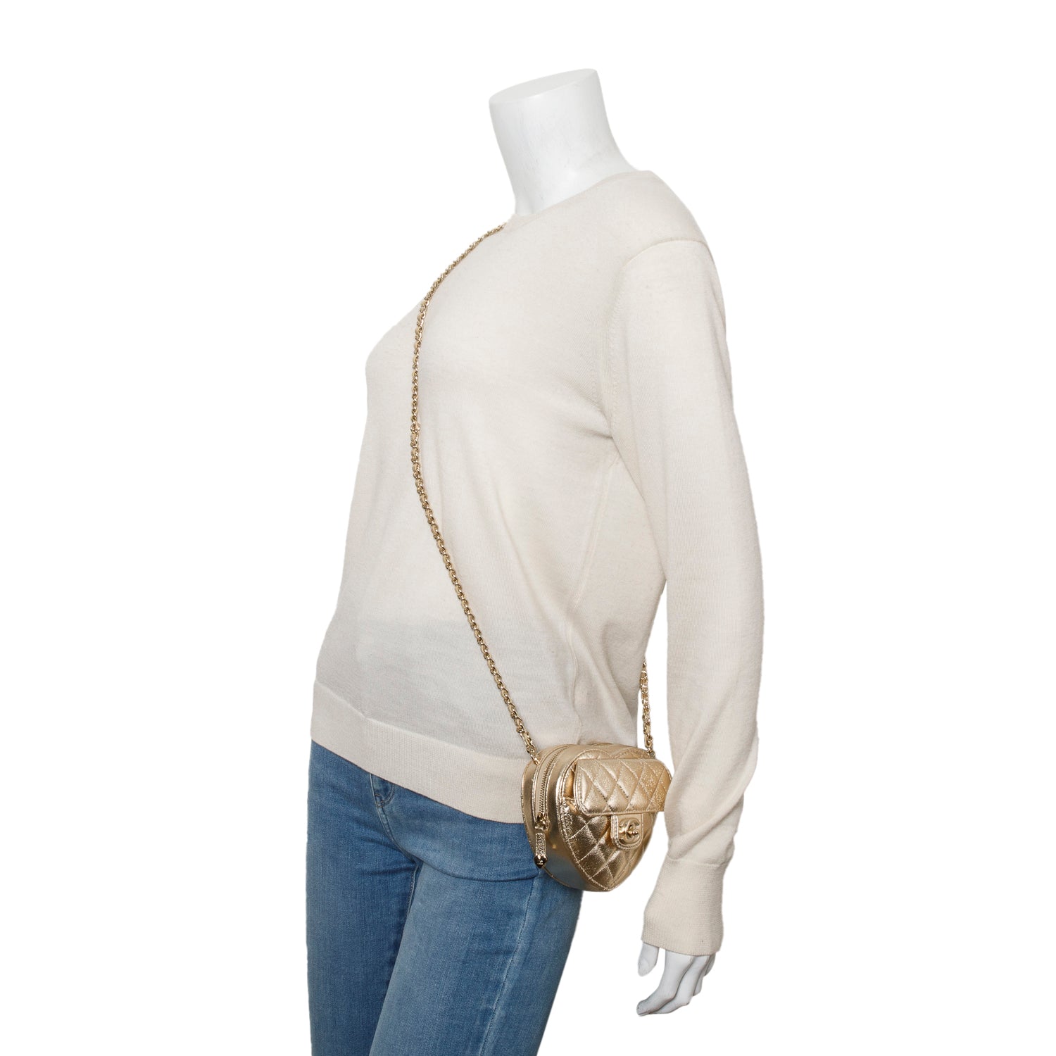 Chanel 2025 Gold Lambskin Quilted CC In Love Mini Heart Bag w/ Box & Receipt