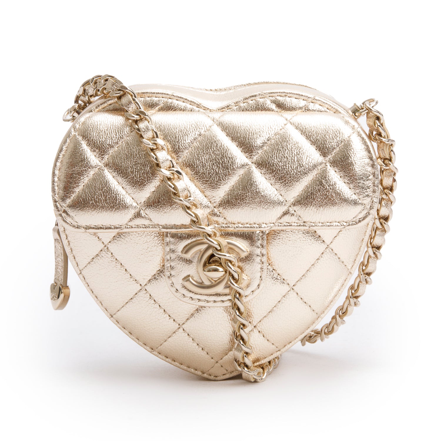 Chanel 2025 Gold Lambskin Quilted CC In Love Mini Heart Bag w/ Box & Receipt