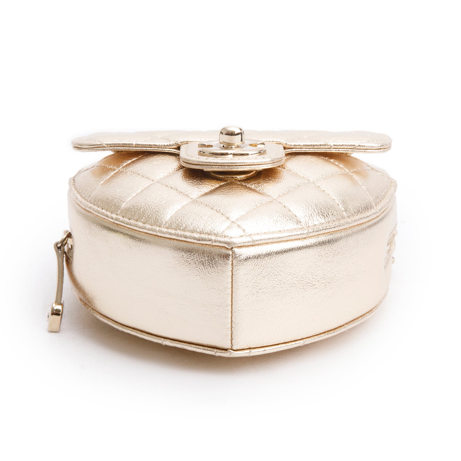 Chanel 2025 Gold Lambskin Quilted CC In Love Mini Heart Bag w/ Box & Receipt