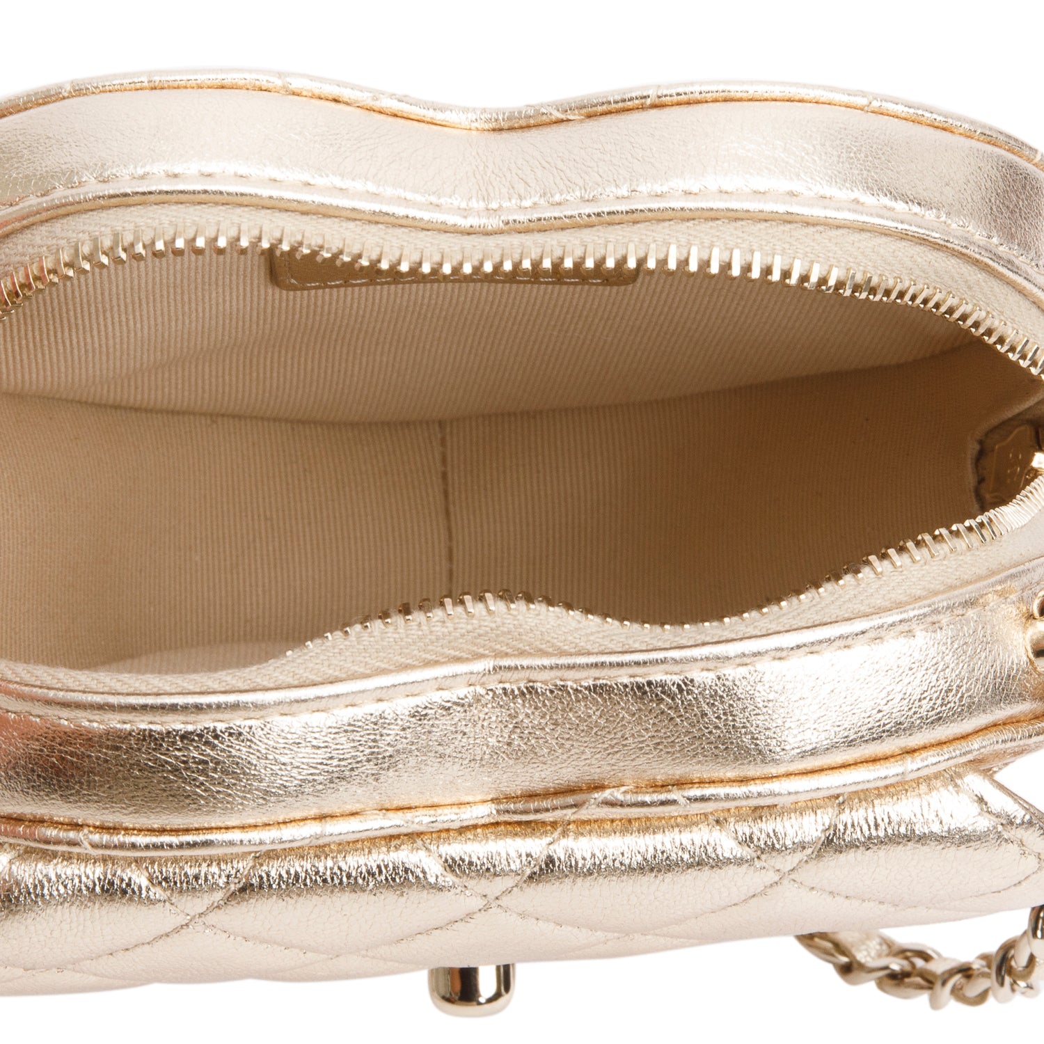 Chanel 2025 Gold Lambskin Quilted CC In Love Mini Heart Bag w/ Box & Receipt