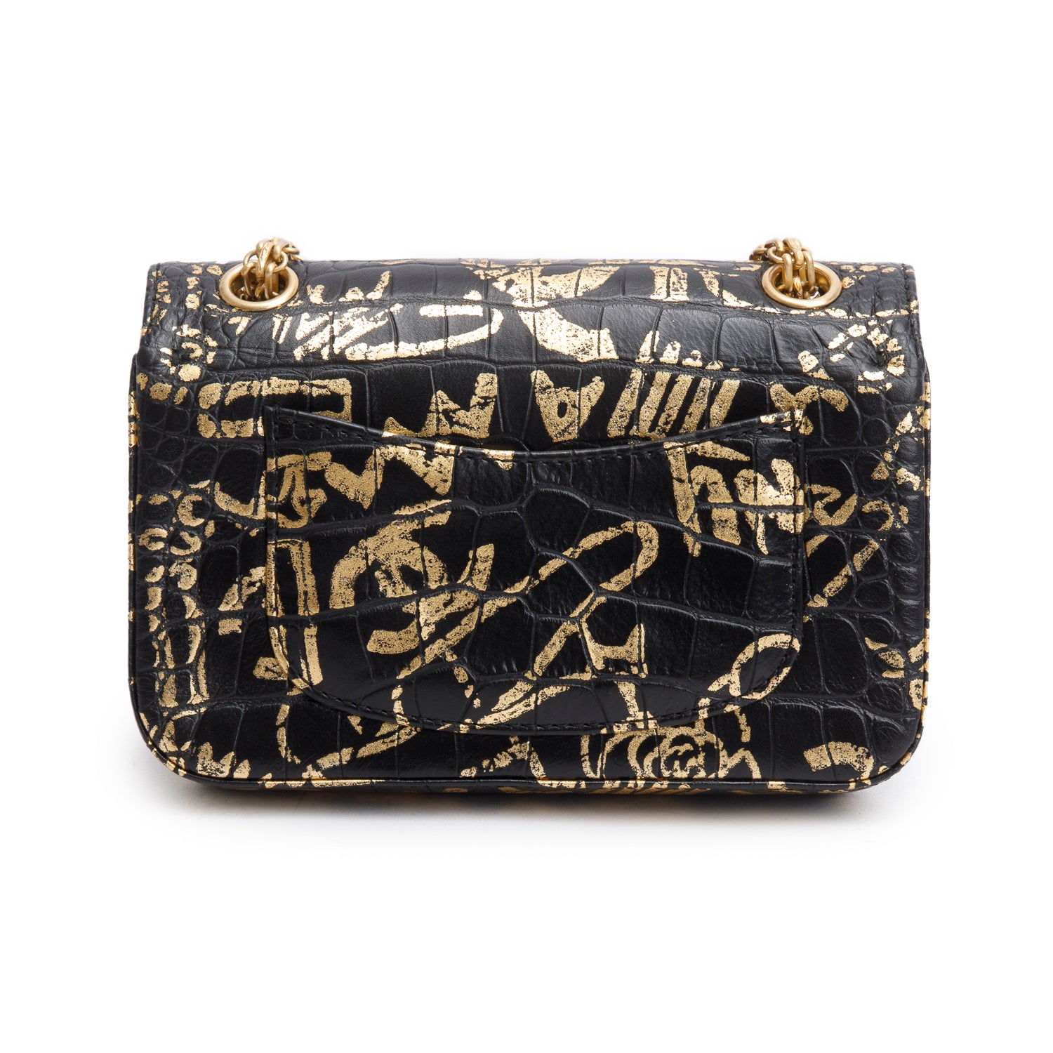 Chanel Black Calfskin Croc Embossed Grafitti 2.55 Mini Reissue Flap Bag w/ Box & Authenticity Card