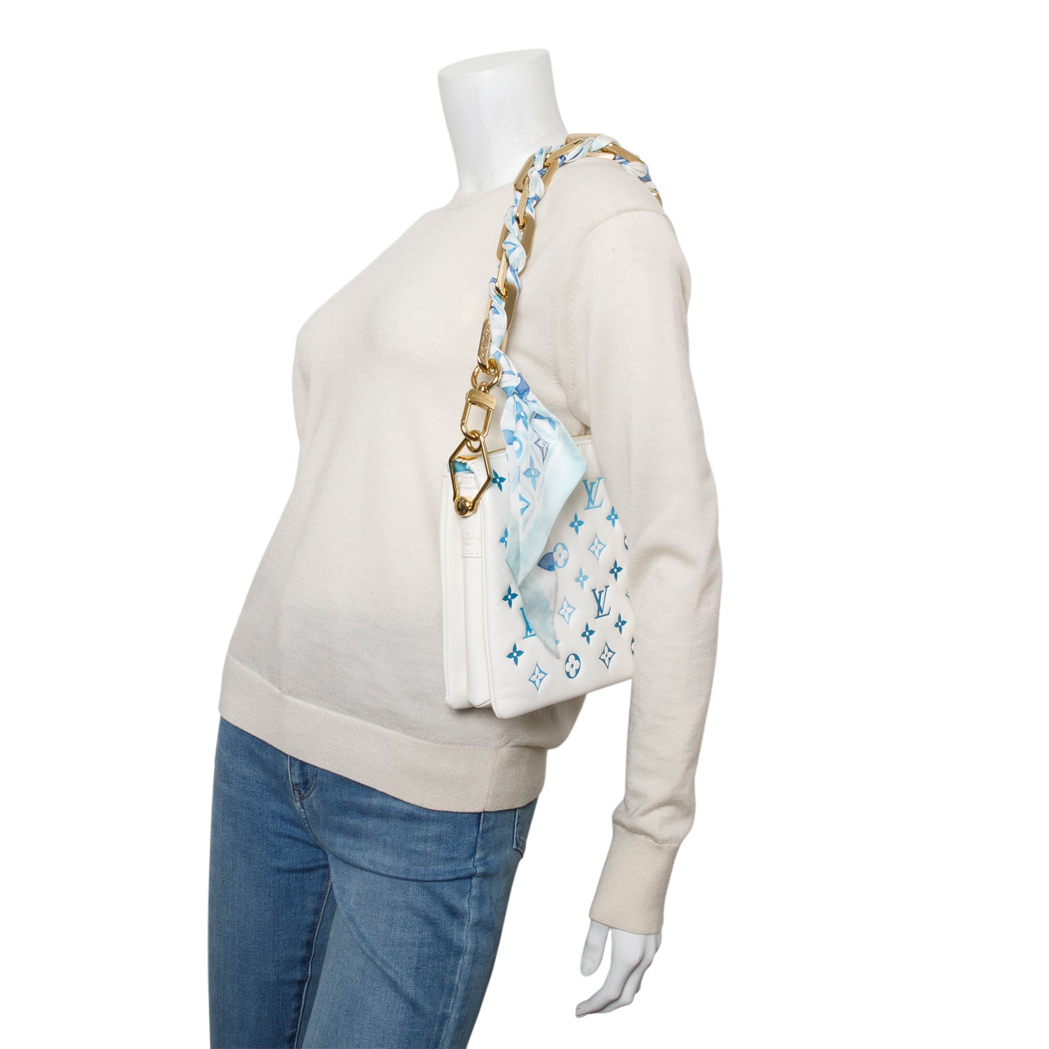 Louis Vuitton 2024 White Lambskin Embossed Monogram By The Pool Coussin PM w/ Box, Scarf & Receipt