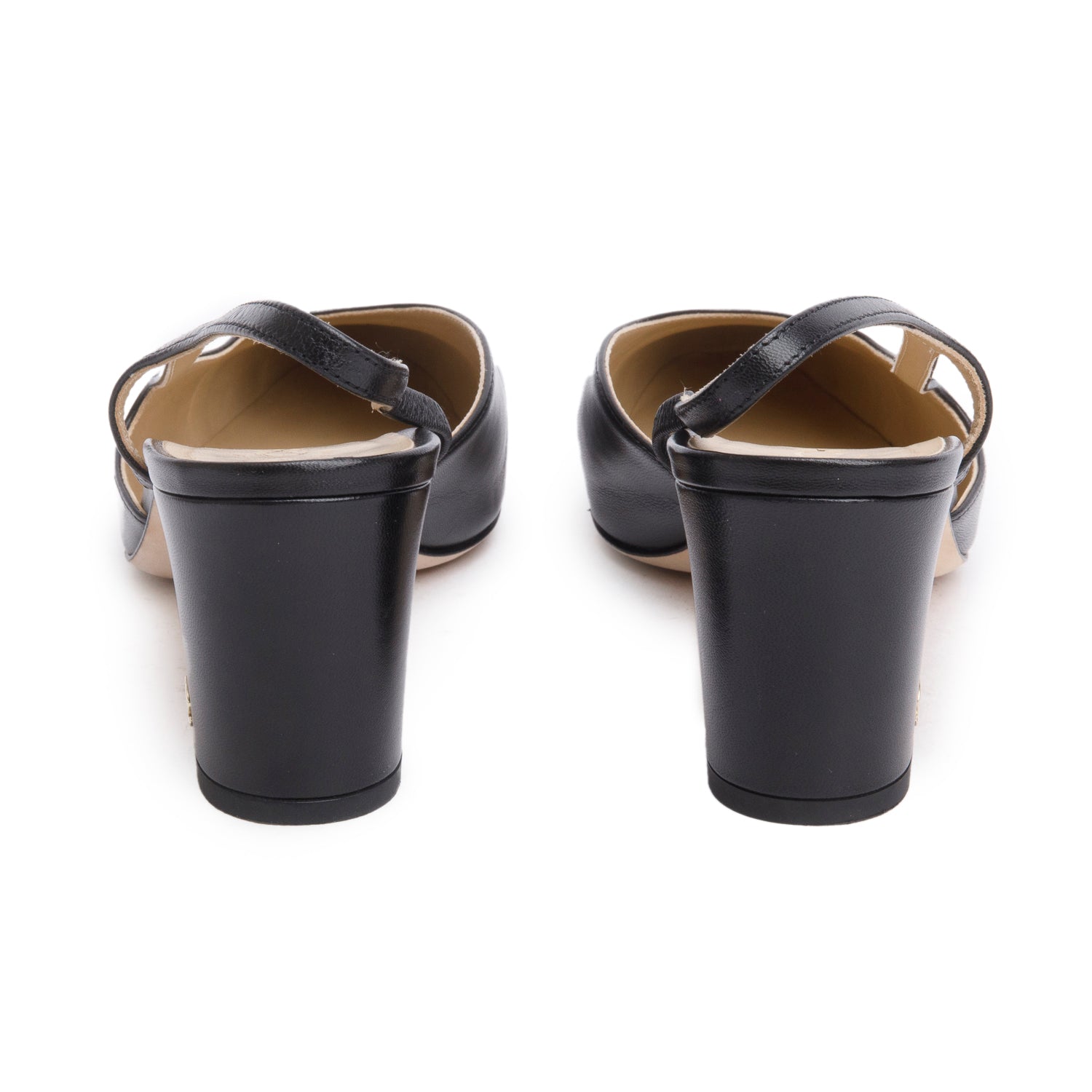 Chanel Black Goatskin & Grosgrain Cap Toe CC Slingback Pumps, Size 39.5