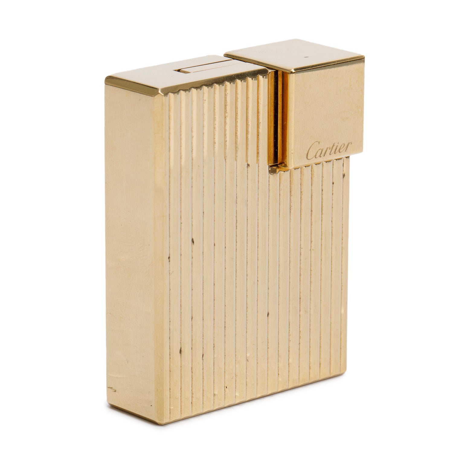 Cartier Gold-Plated Godron Decor Square Lighter w/ Box