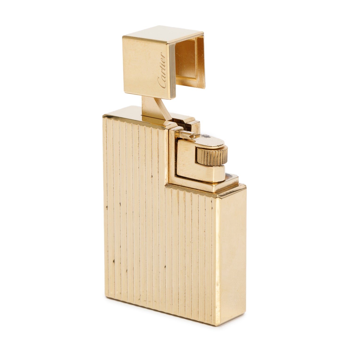 Cartier Gold-Plated Godron Decor Square Lighter w/ Box