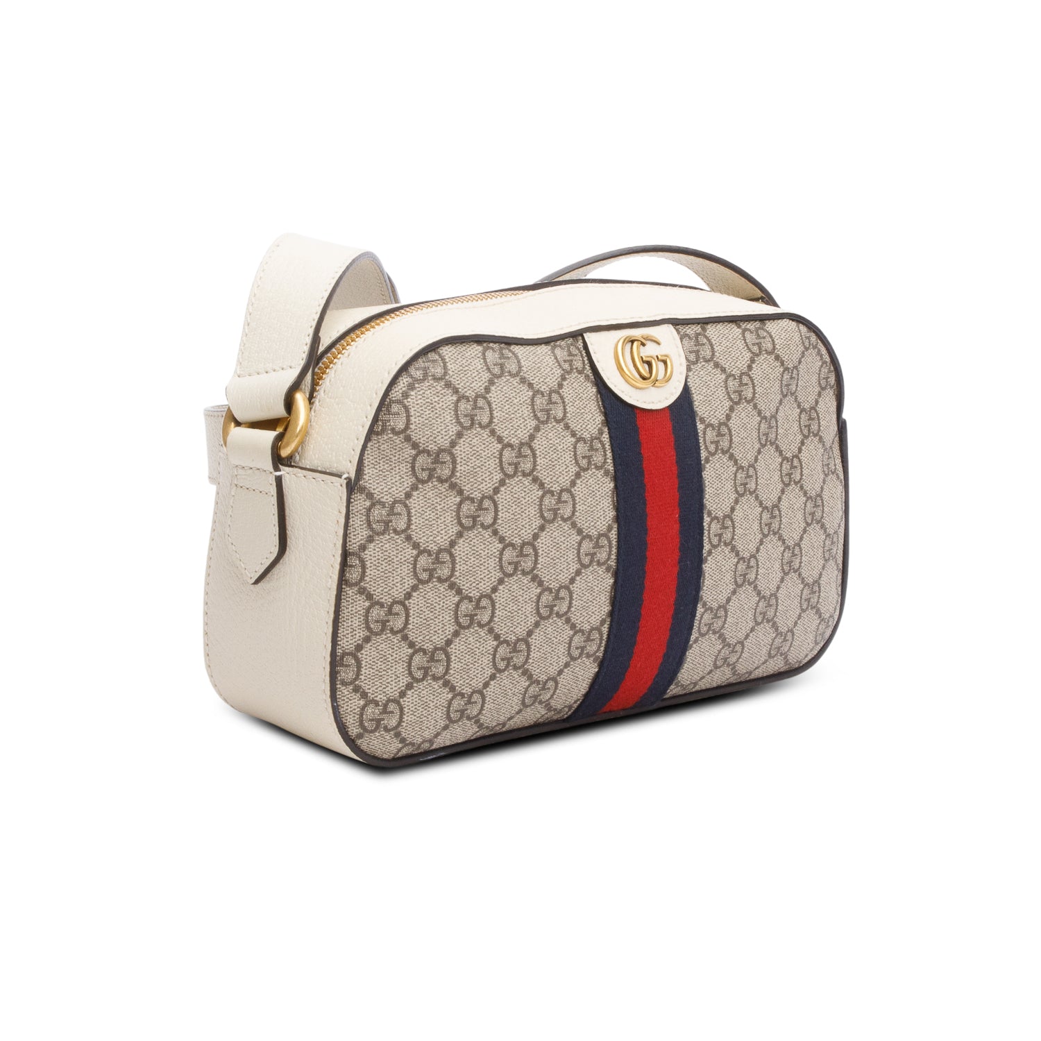 Gucci GG Supreme Monogram Textured Calfskin Web Small Ophidia Camera Bag w/ Box