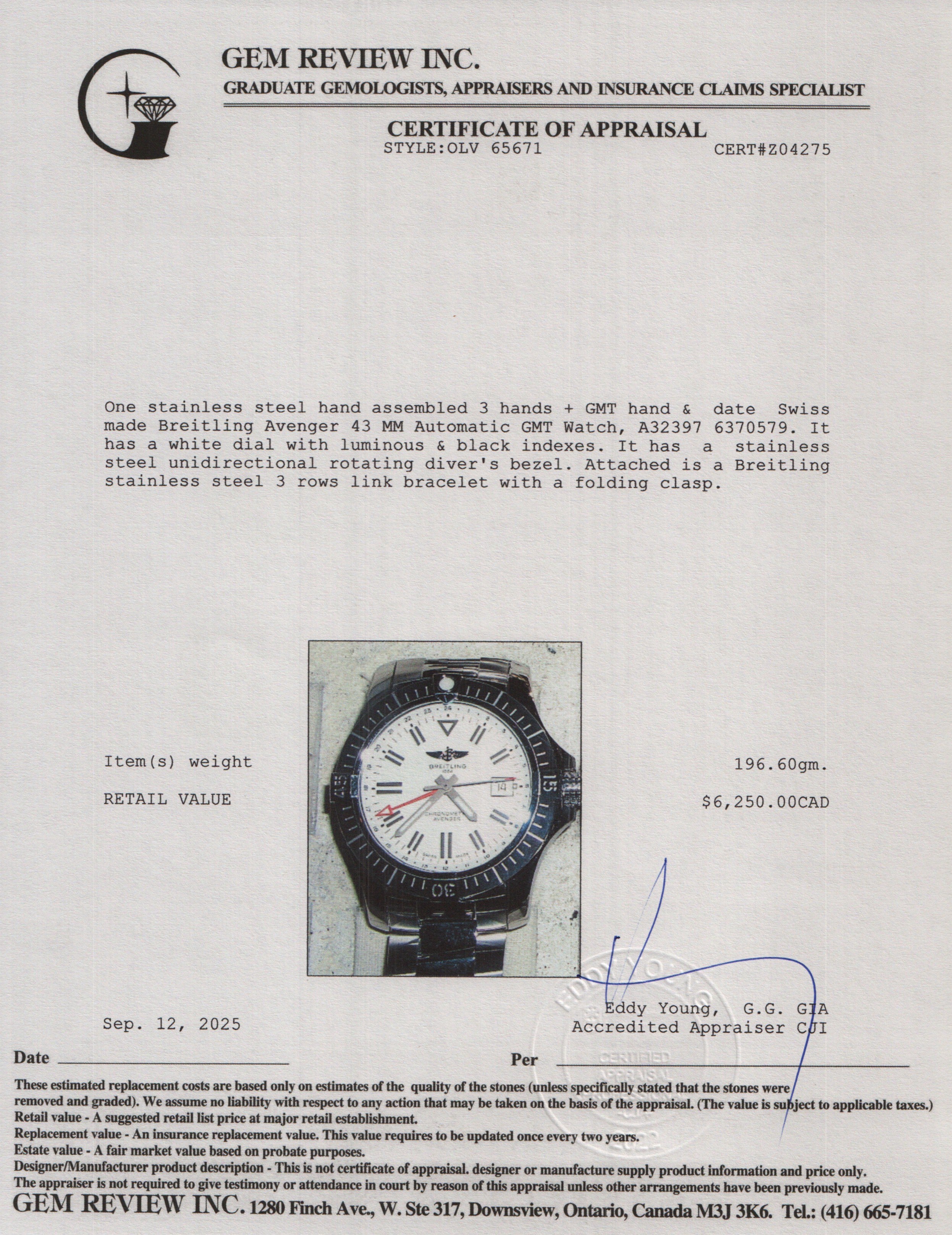 Breitling Stainless Steel Avenger 43 MM Automatic GMT Watch White Dial A32397 w/ Box & Papers