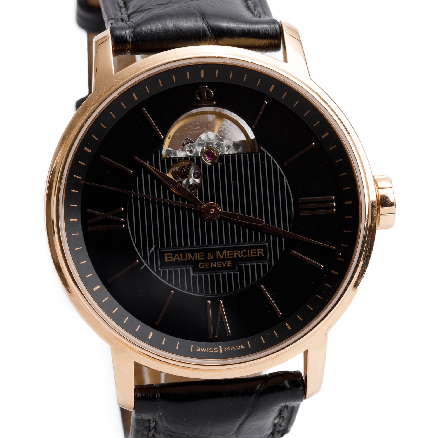 Baume & Mercier 18k Rose Gold Classima Executive 38 MM Automatic Watch Black Dial 65629