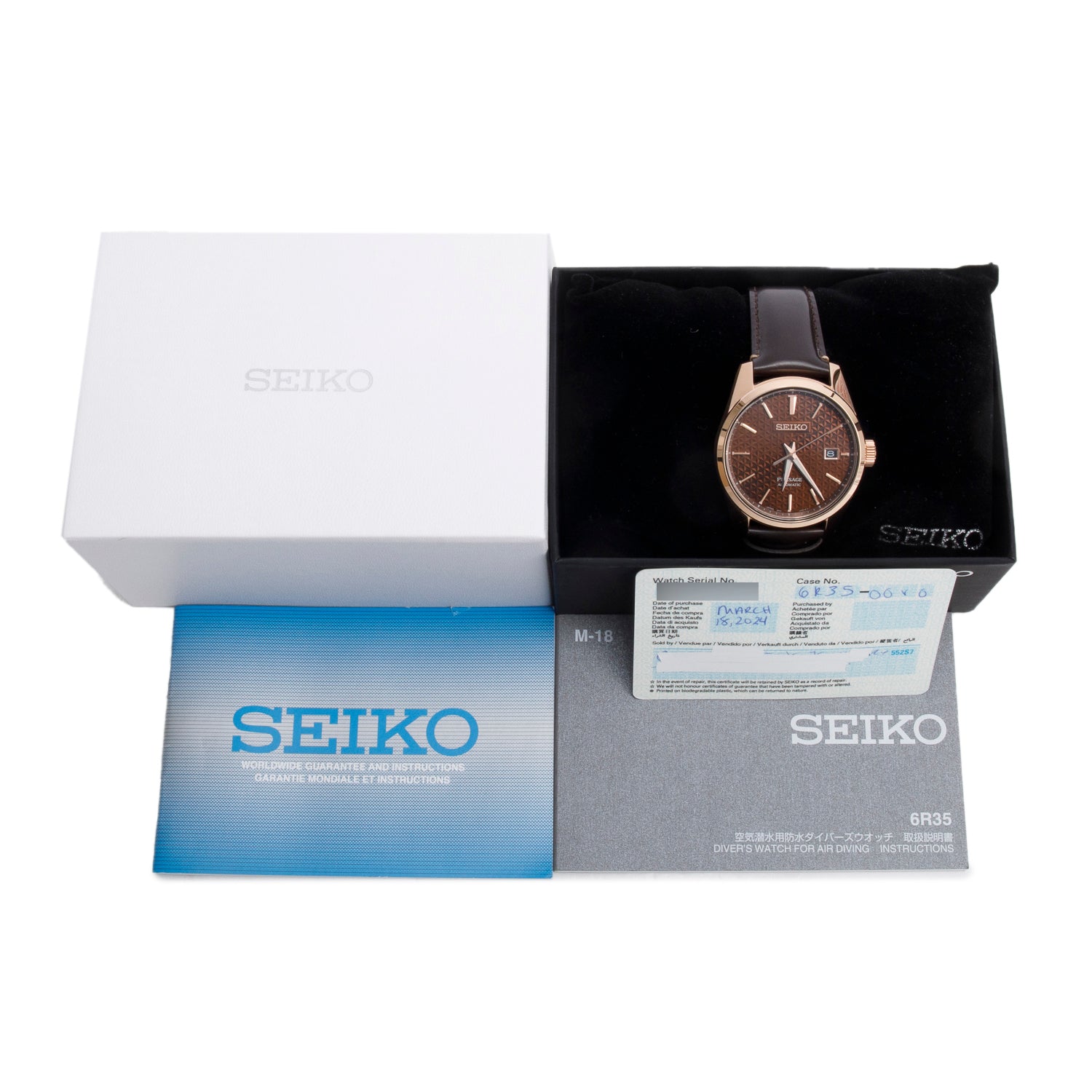 Seiko 2024 Rose Gold Plated Stainless Steel Presage Sharp Edged Series 39.3 MM Automatic Watch Brown Dial SPB170 w/ Box & Papers