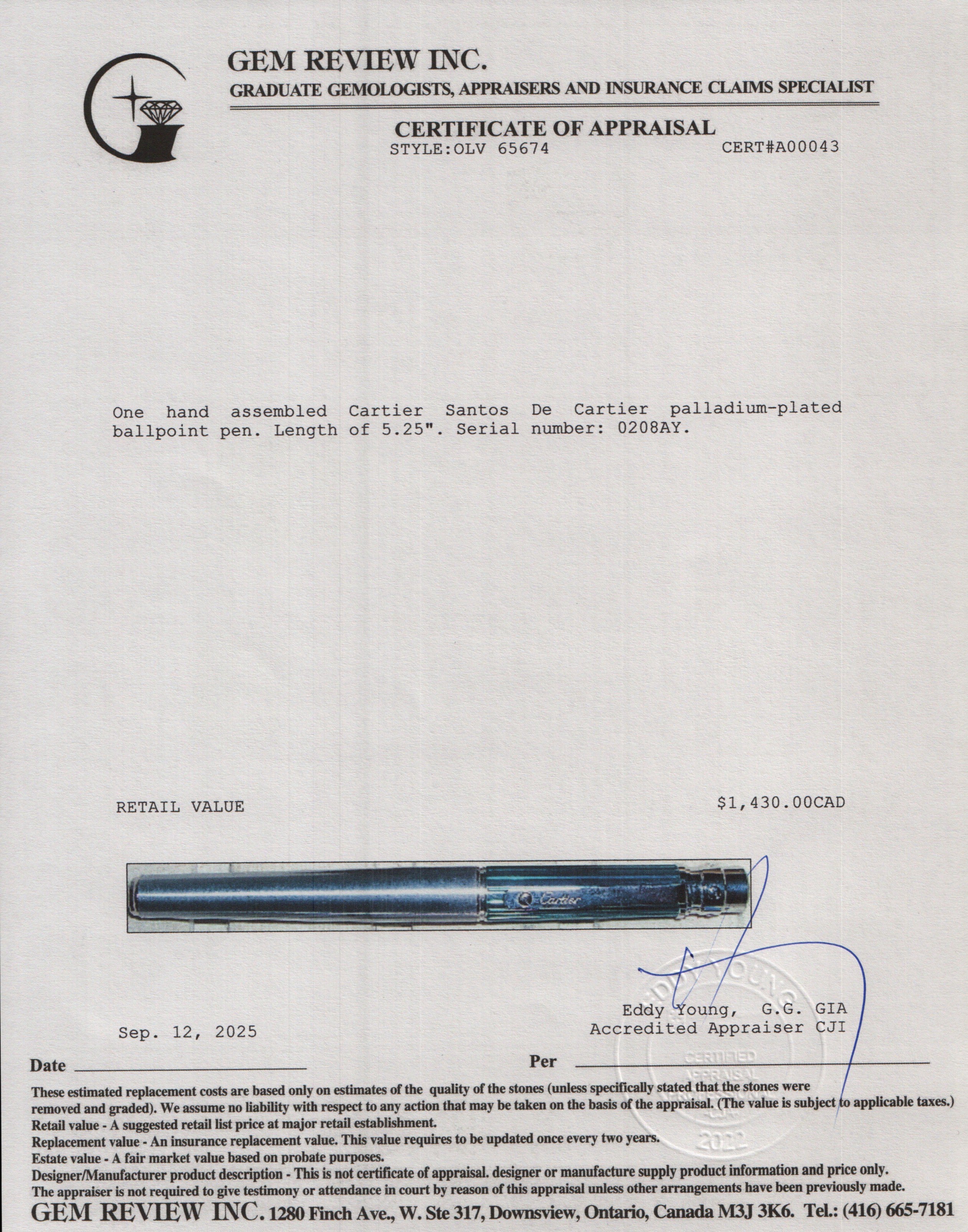Cartier Santos De Cartier Ballpoint Pen w/ Box