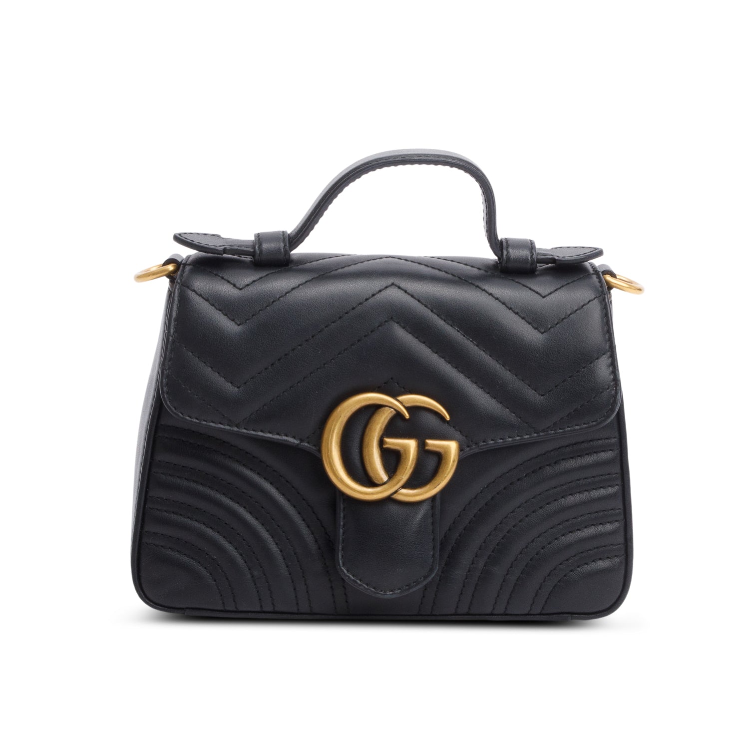 Gucci Black Calfskin Matelasse Mini GG Marmont Top Handle Shoulder Bag w/ Box & Strap